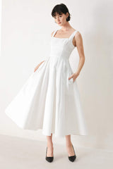 ECHO IN WHITE WOVEN MIDI DRESS - Flying Tomato - Flyclothing LLC