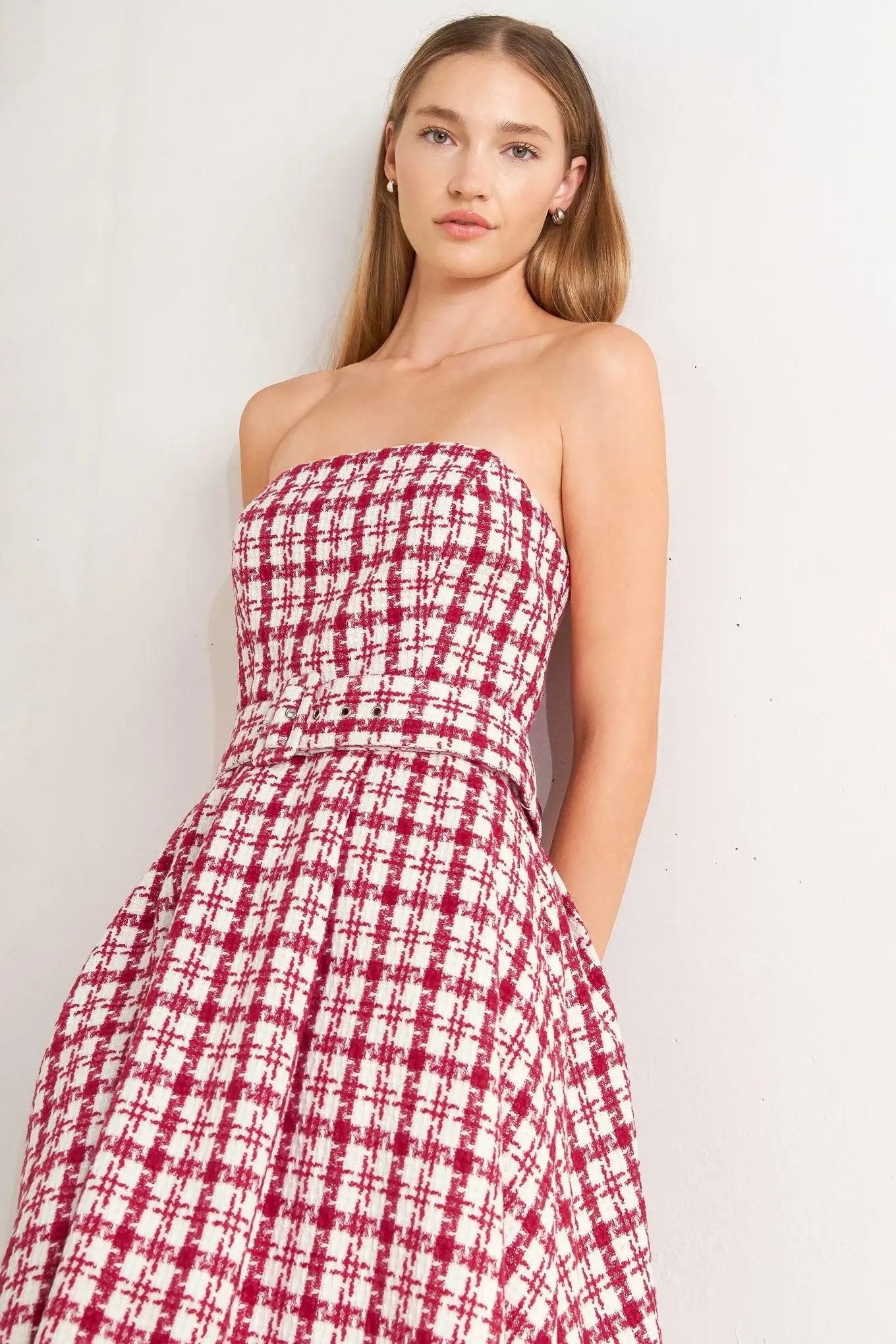 CHERRY CHECK TWEED MINI DRESS - Flying Tomato - Flyclothing LLC