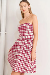 CHERRY CHECK TWEED MINI DRESS - Flying Tomato - Flyclothing LLC