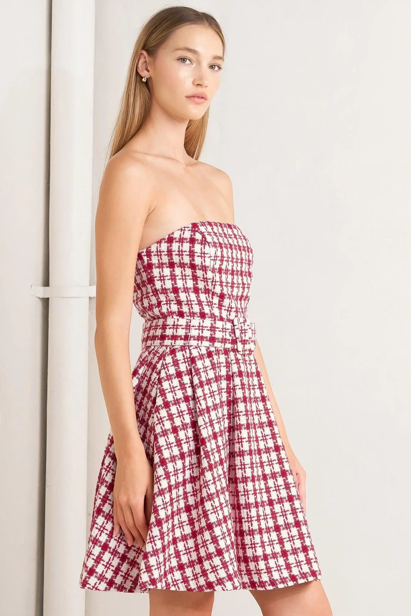 CHERRY CHECK TWEED MINI DRESS - Flying Tomato - Flyclothing LLC