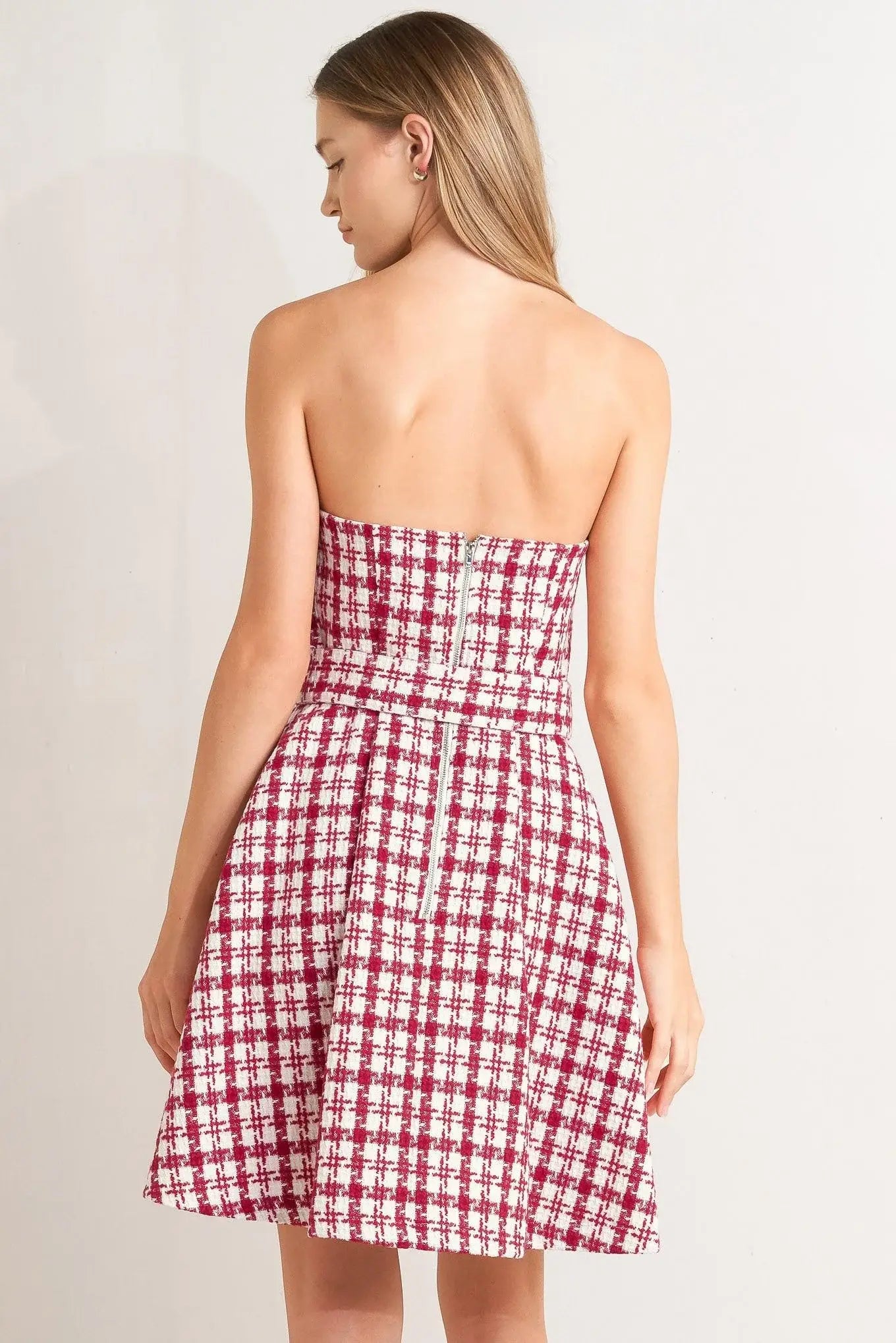 CHERRY CHECK TWEED MINI DRESS - Flying Tomato - Flyclothing LLC