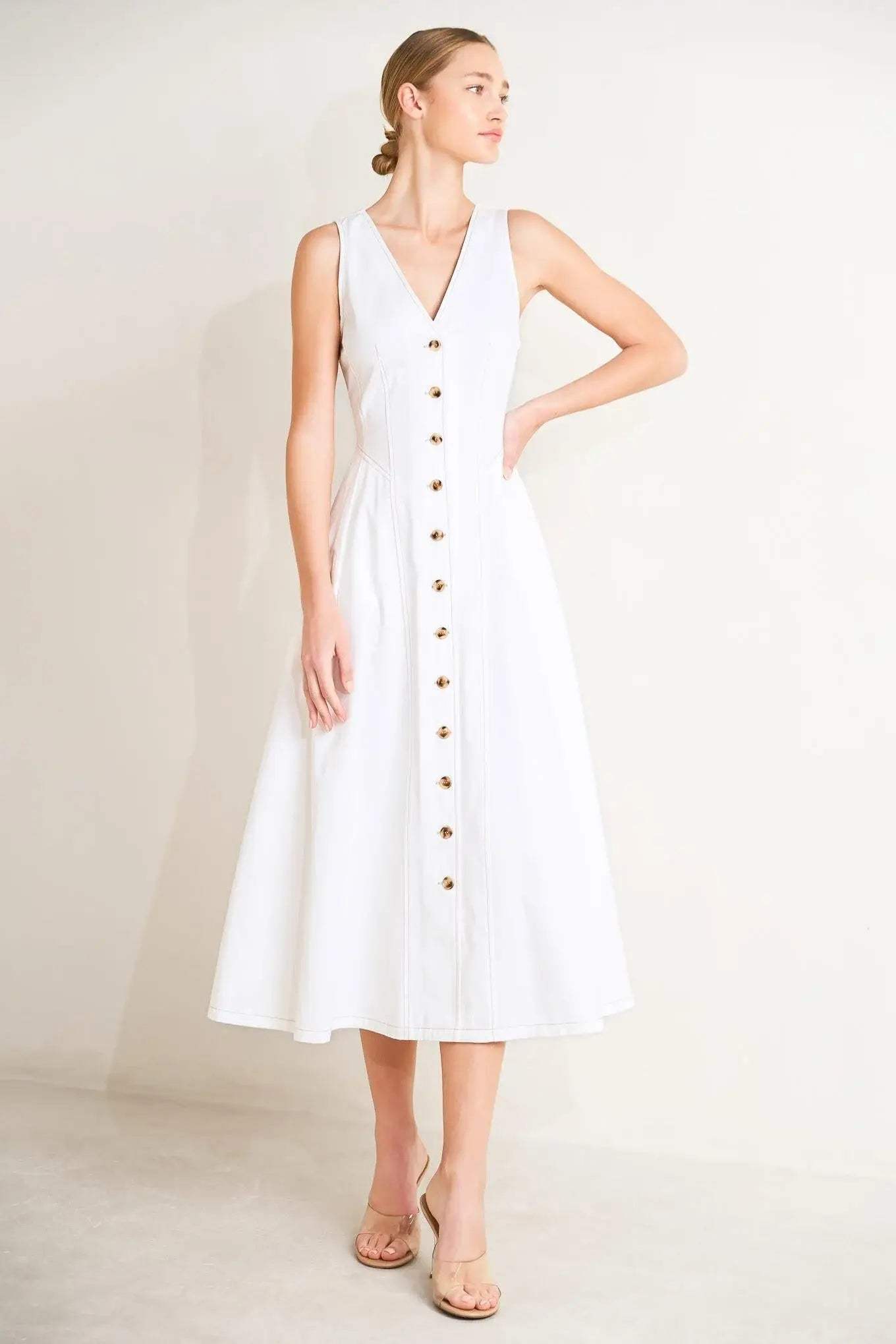 ELEGANTLY YOURS WOVEN MIDI DRESS - Flying Tomato - Flyclothing LLC