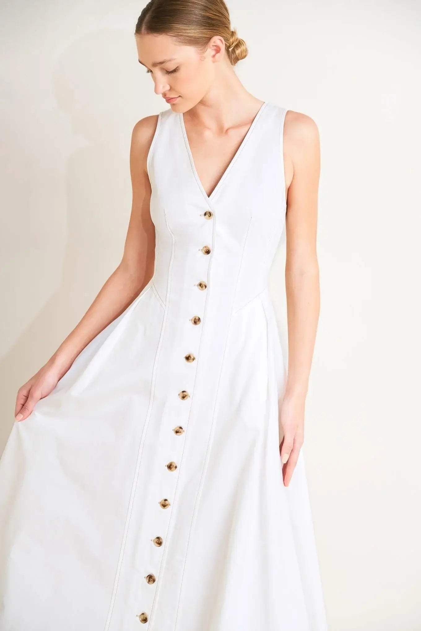 ELEGANTLY YOURS WOVEN MIDI DRESS - Flying Tomato - Flyclothing LLC
