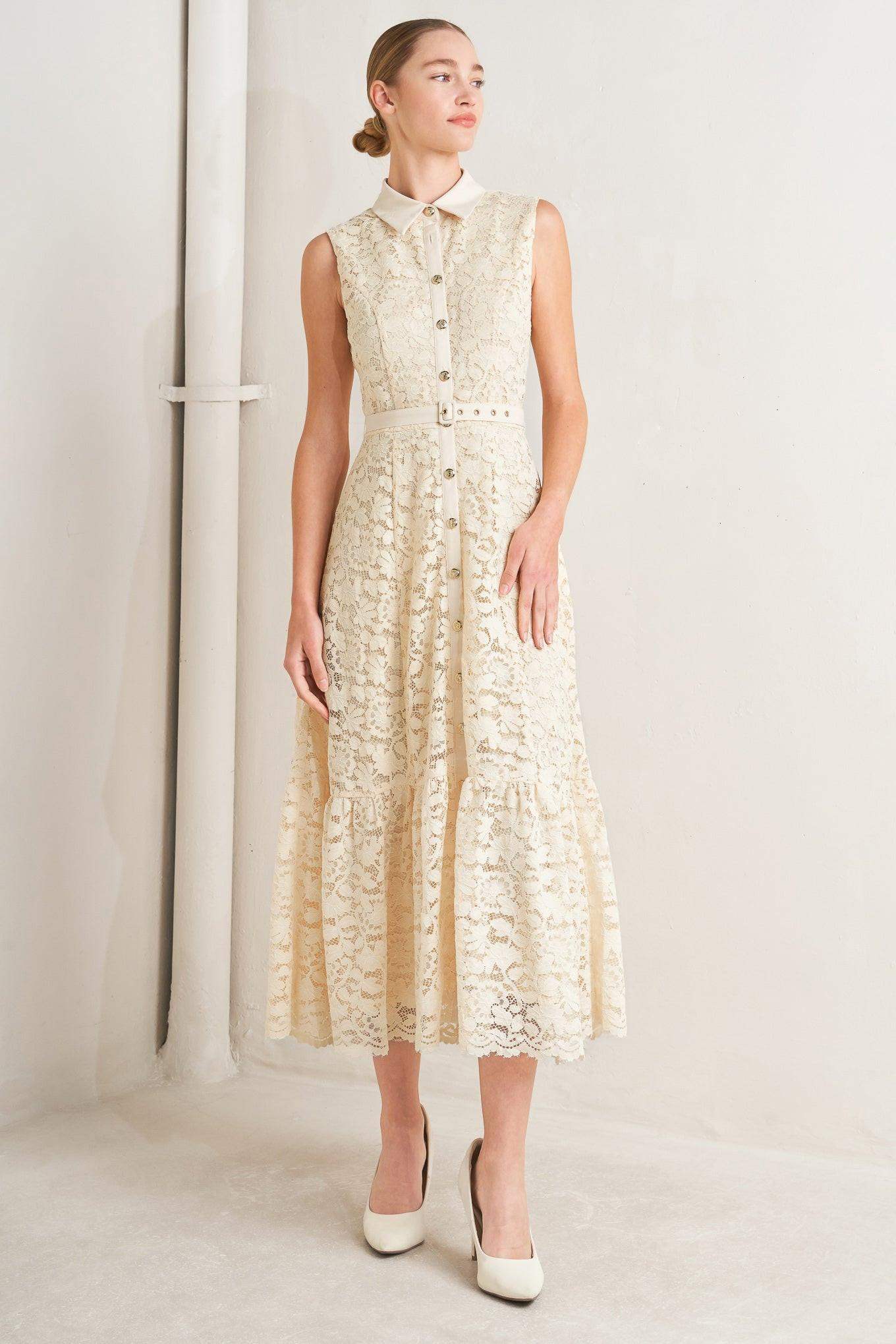 PURELY ROMANTIC WOVEN LACE MIDI DRESS - Flying Tomato - Flyclothing LLC