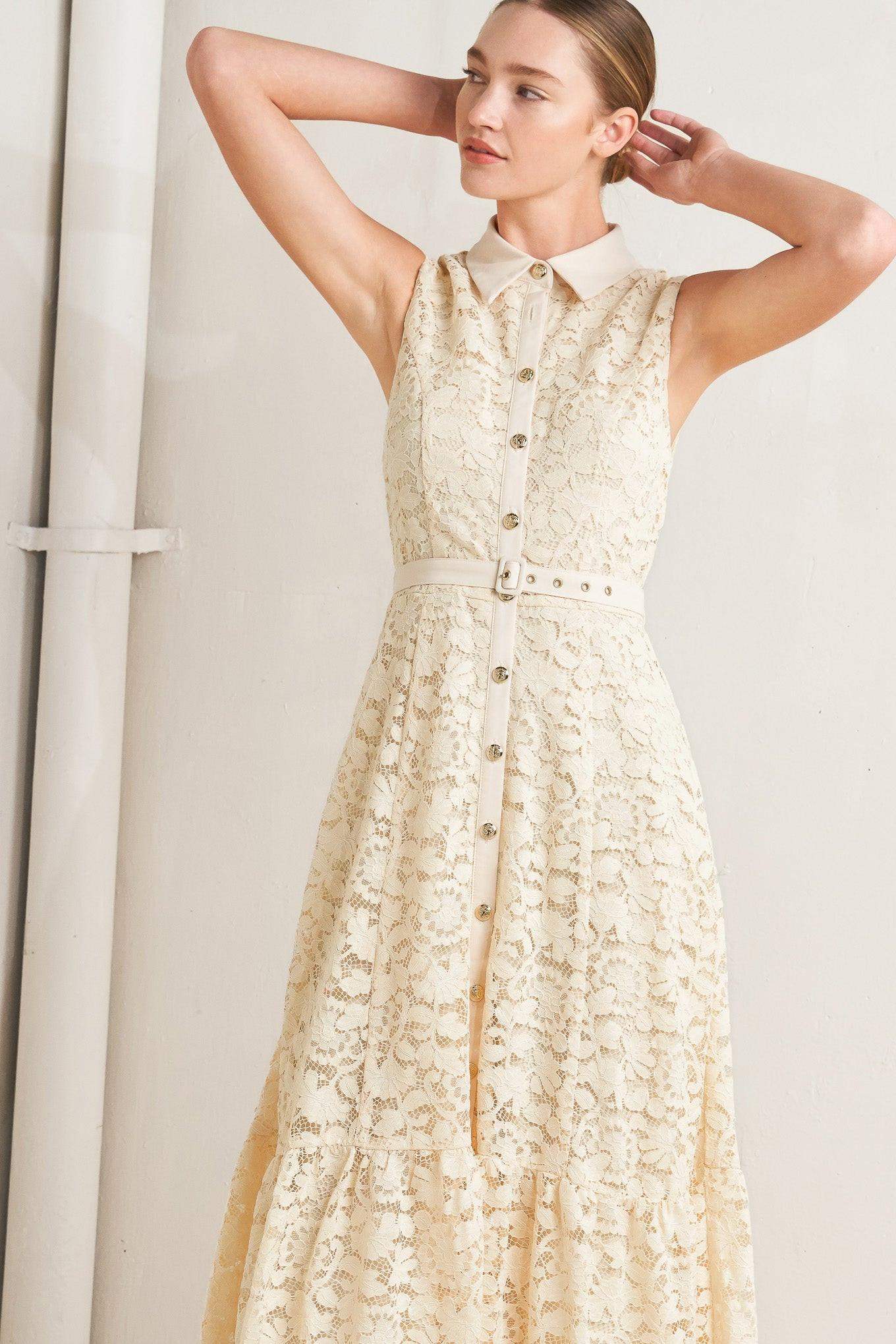 PURELY ROMANTIC WOVEN LACE MIDI DRESS - Flying Tomato - Flyclothing LLC