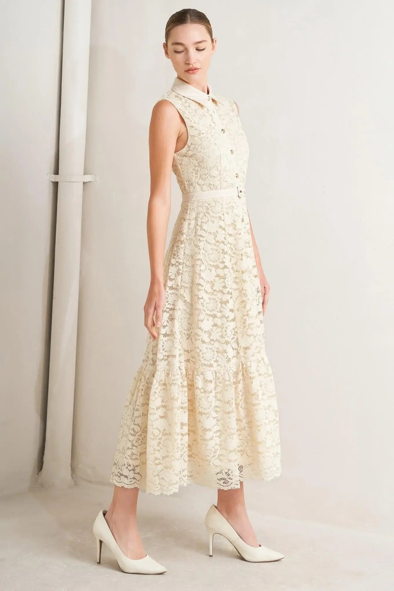 PURELY ROMANTIC WOVEN LACE MIDI DRESS - Flying Tomato - Flyclothing LLC