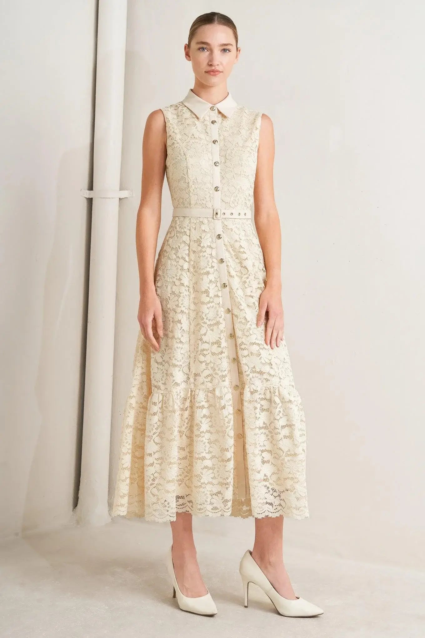 PURELY ROMANTIC WOVEN LACE MIDI DRESS - Flying Tomato - Flyclothing LLC