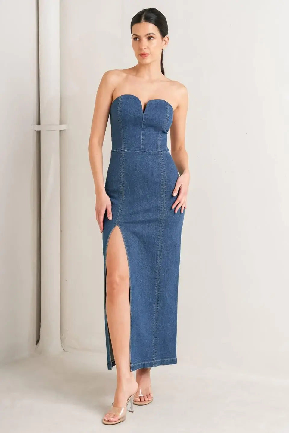 RAW ECHO DENIM MIDI DRESS - Flying Tomato - Flyclothing LLC