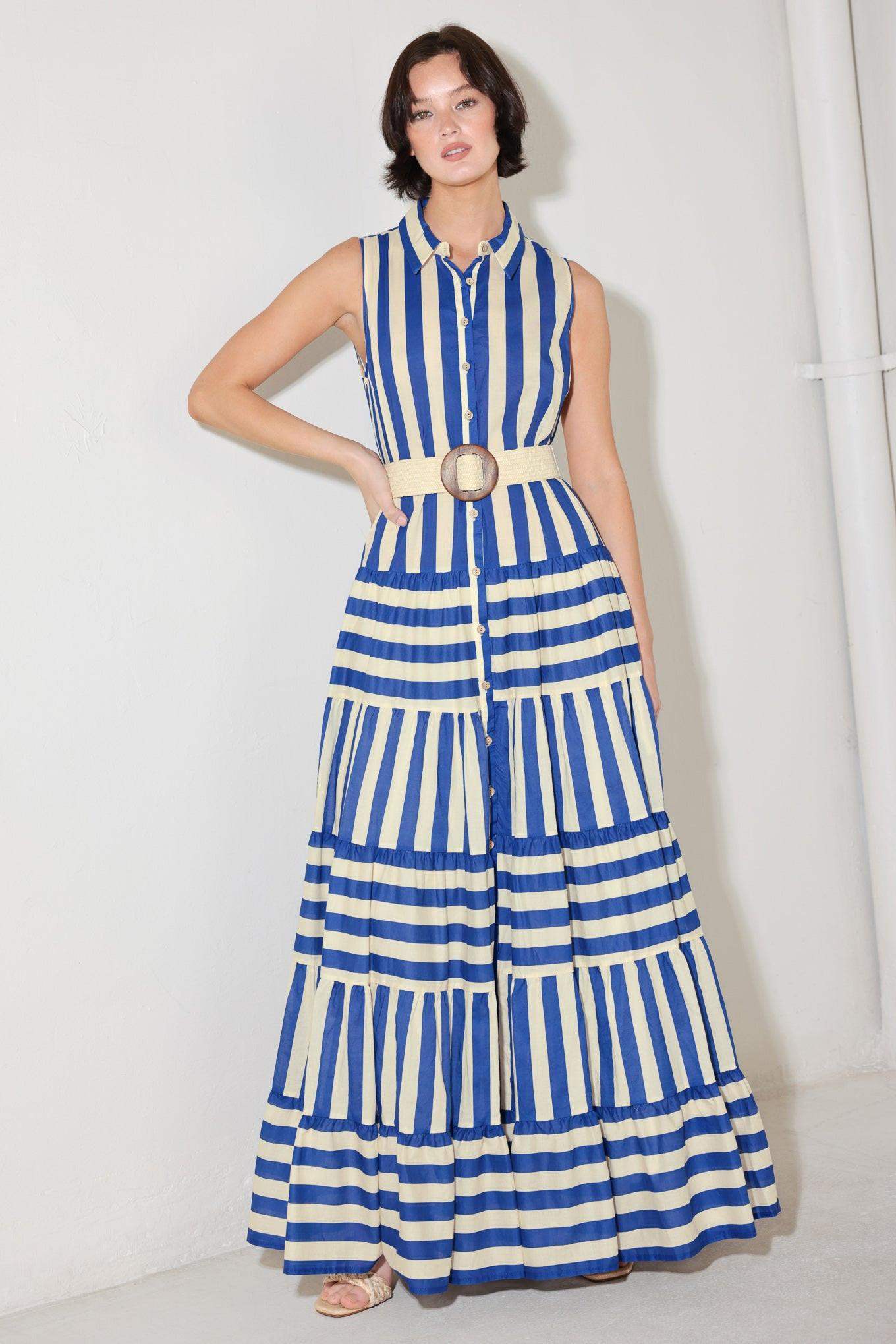 SUNSET BOARDWALK STRIP MAXI DRESS - Flying Tomato - Flyclothing LLC