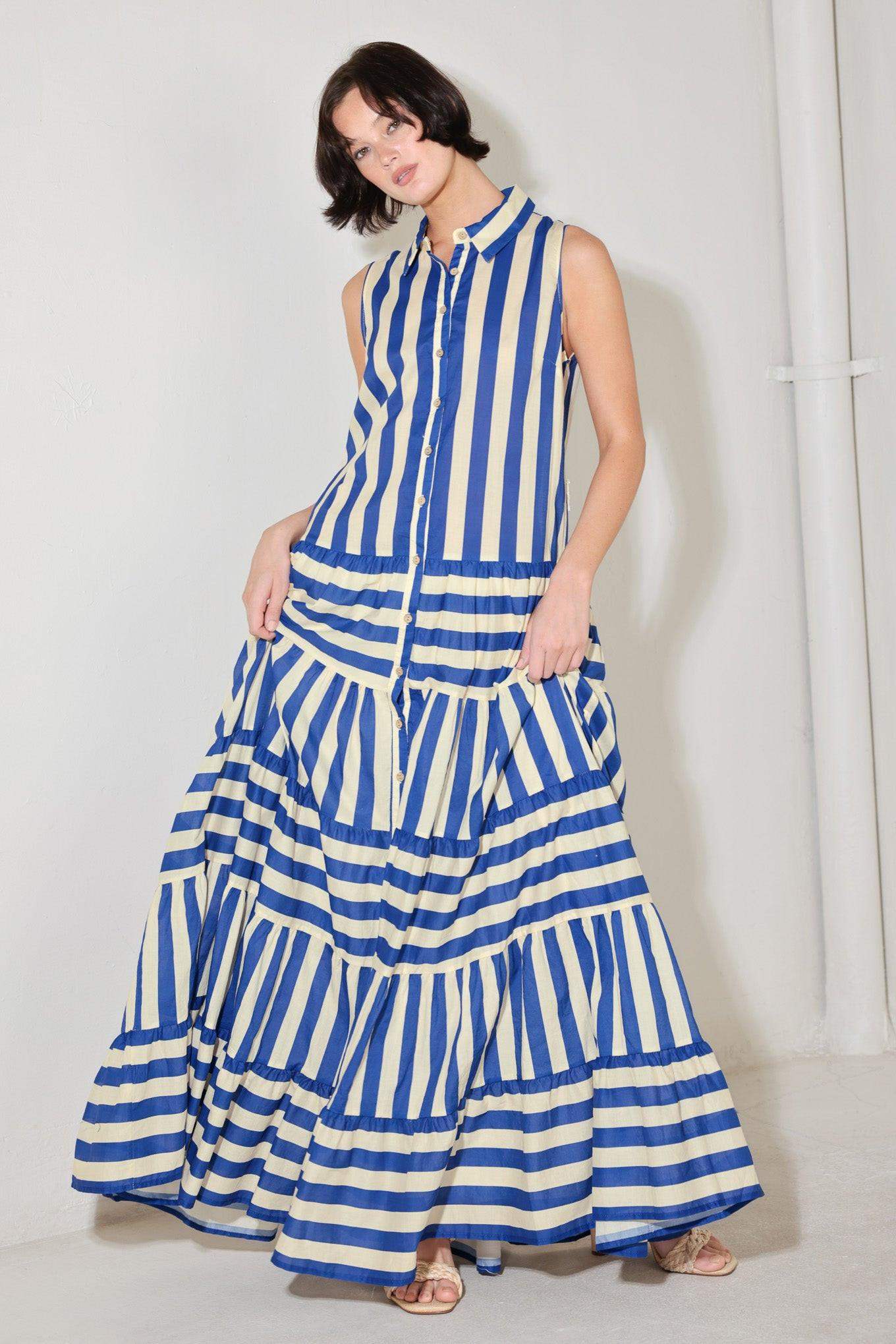 SUNSET BOARDWALK STRIP MAXI DRESS - Flying Tomato - Flyclothing LLC