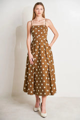ESPRESSO DOT DREAM WOVEN MIDI DRESS - Flying Tomato - Flyclothing LLC