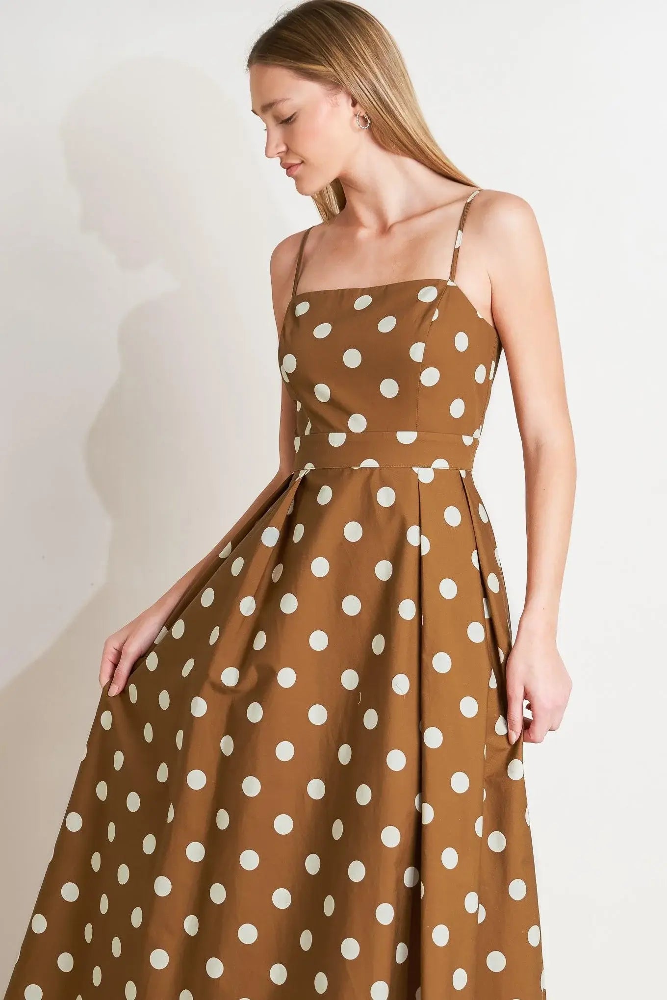 ESPRESSO DOT DREAM WOVEN MIDI DRESS - Flying Tomato - Flyclothing LLC