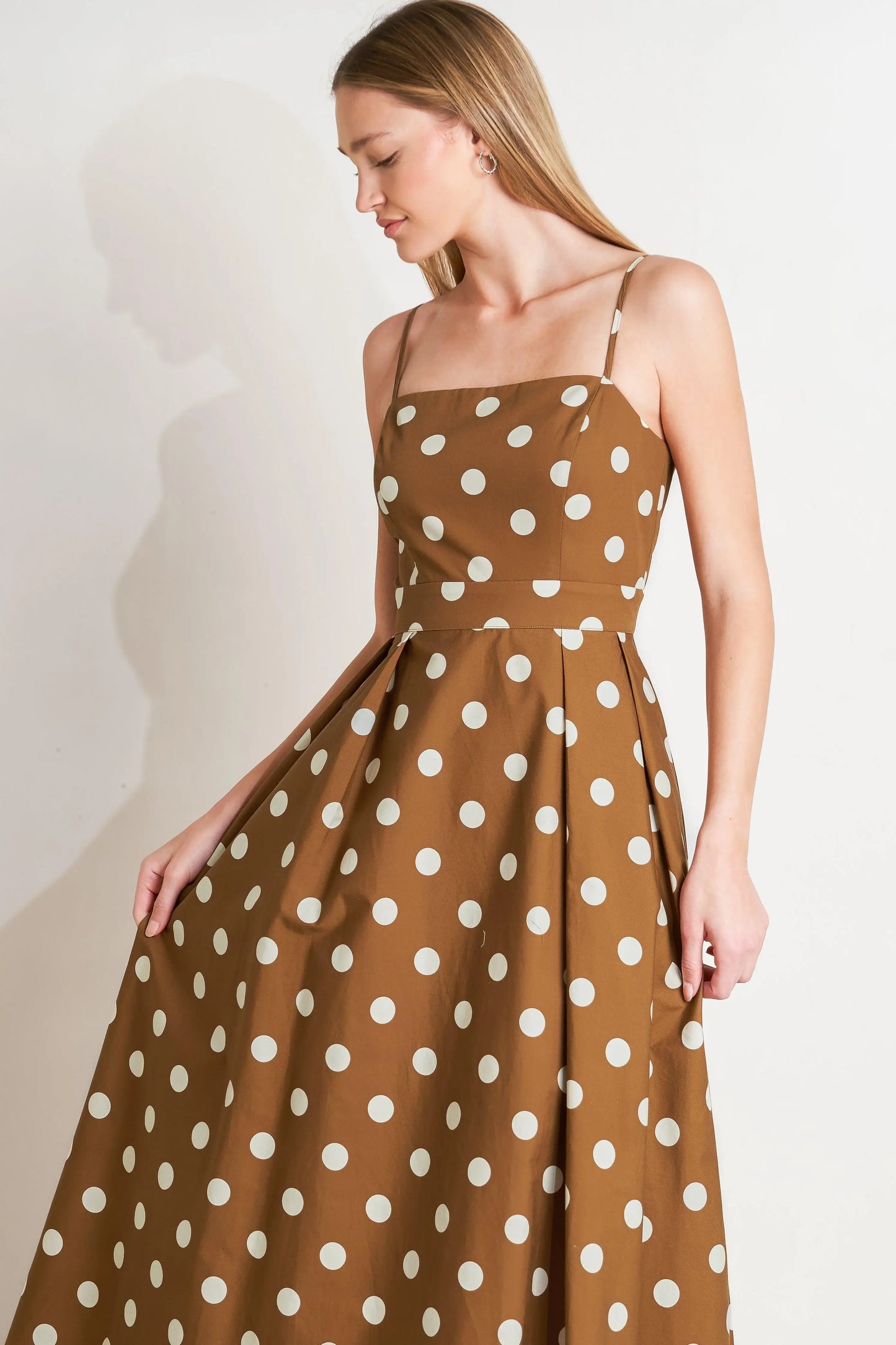 ESPRESSO DOT DREAM WOVEN MIDI DRESS - Flying Tomato - Flyclothing LLC