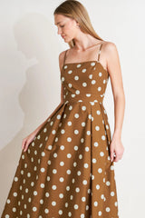 ESPRESSO DOT DREAM WOVEN MIDI DRESS - Flying Tomato - Flyclothing LLC