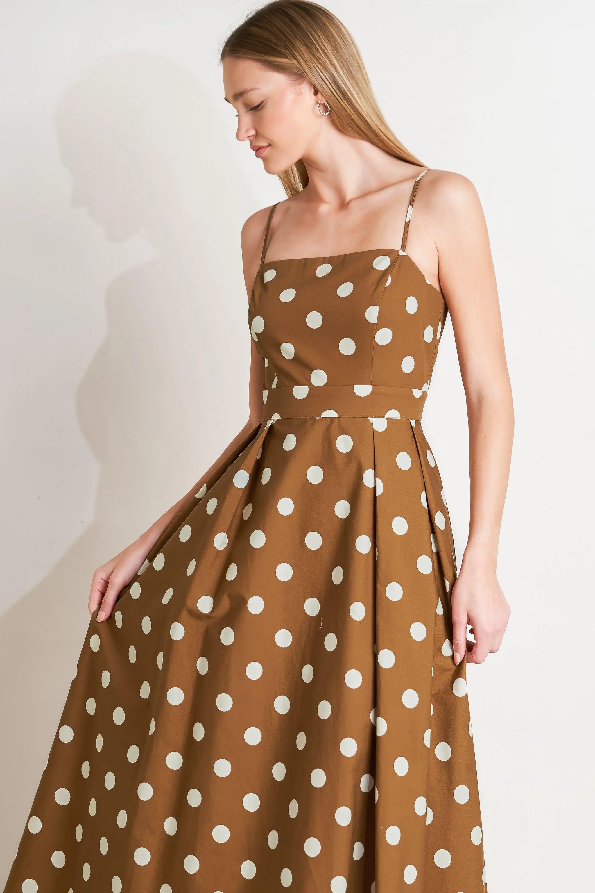 ESPRESSO DOT DREAM WOVEN MIDI DRESS - Flying Tomato - Flyclothing LLC