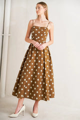 ESPRESSO DOT DREAM WOVEN MIDI DRESS - Flying Tomato - Flyclothing LLC