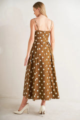 ESPRESSO DOT DREAM WOVEN MIDI DRESS - Flying Tomato - Flyclothing LLC