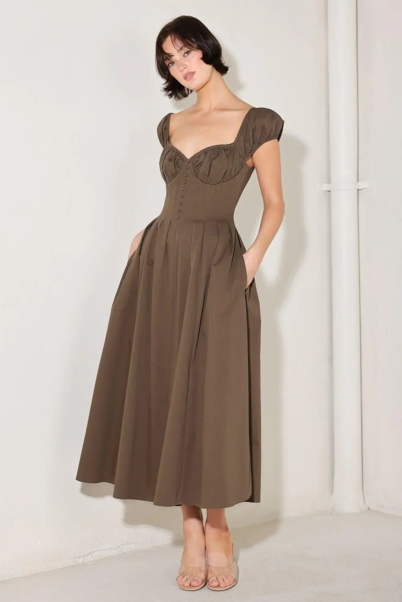 MOCHA MUSE MOMENT WOVEN MIDI DRESS - Flying Tomato - Flyclothing LLC