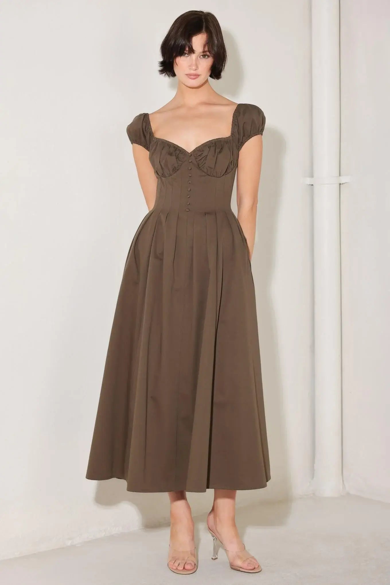 MOCHA MUSE MOMENT WOVEN MIDI DRESS - Flying Tomato - Flyclothing LLC