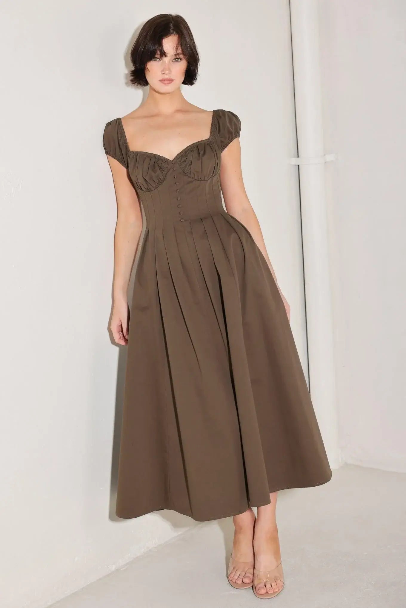 MOCHA MUSE MOMENT WOVEN MIDI DRESS - Flying Tomato - Flyclothing LLC
