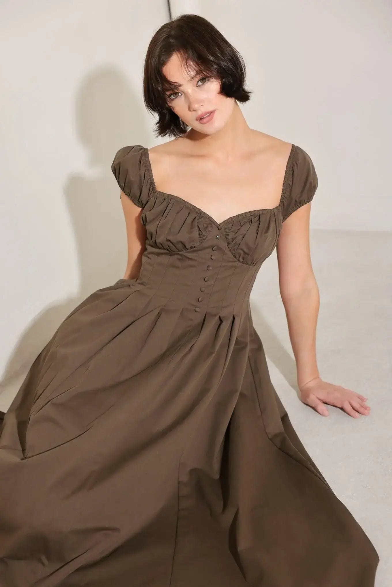 MOCHA MUSE MOMENT WOVEN MIDI DRESS - Flying Tomato - Flyclothing LLC