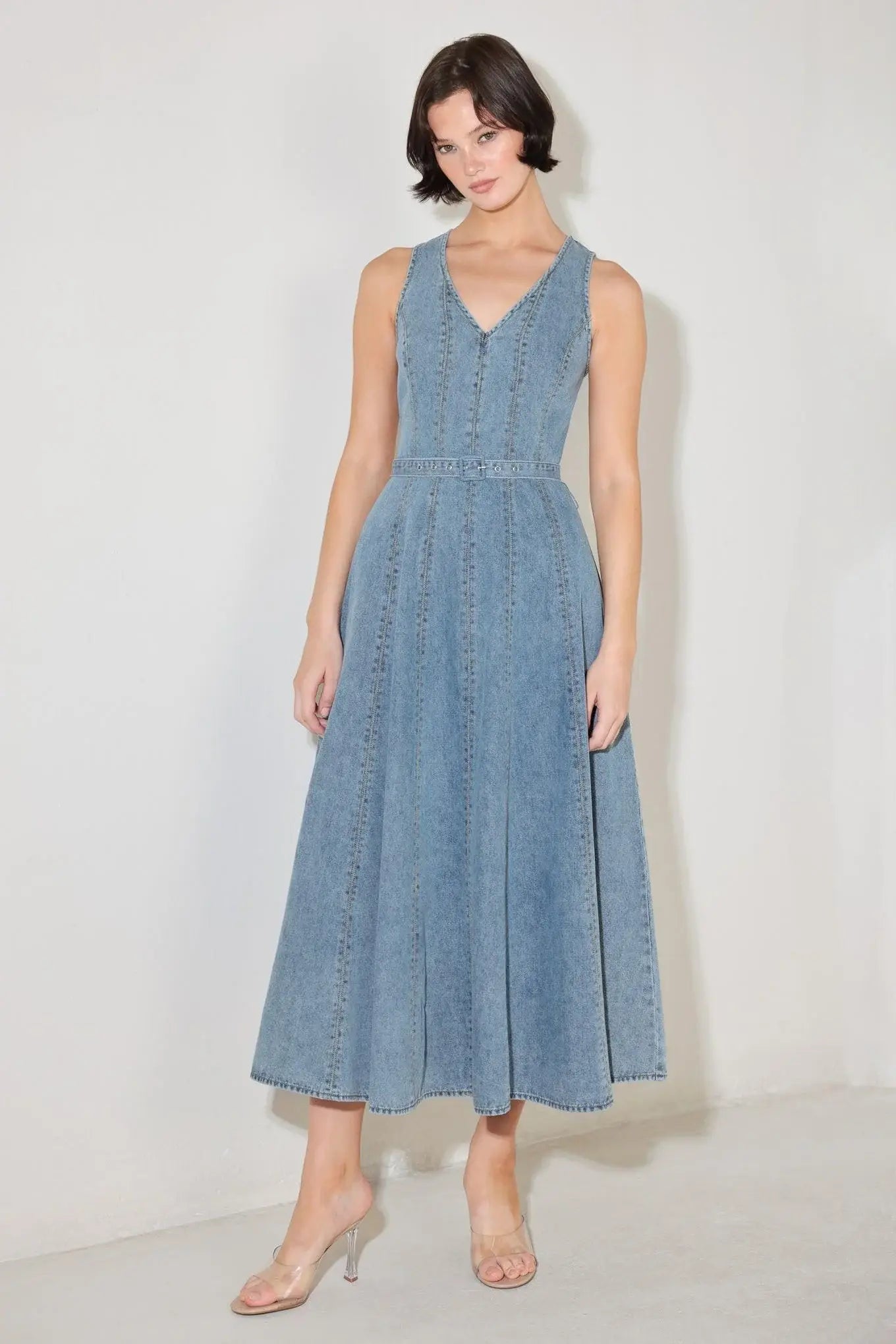 SIMPLY STUNNING DENIM MIDI DRESS - Flying Tomato - Flyclothing LLC