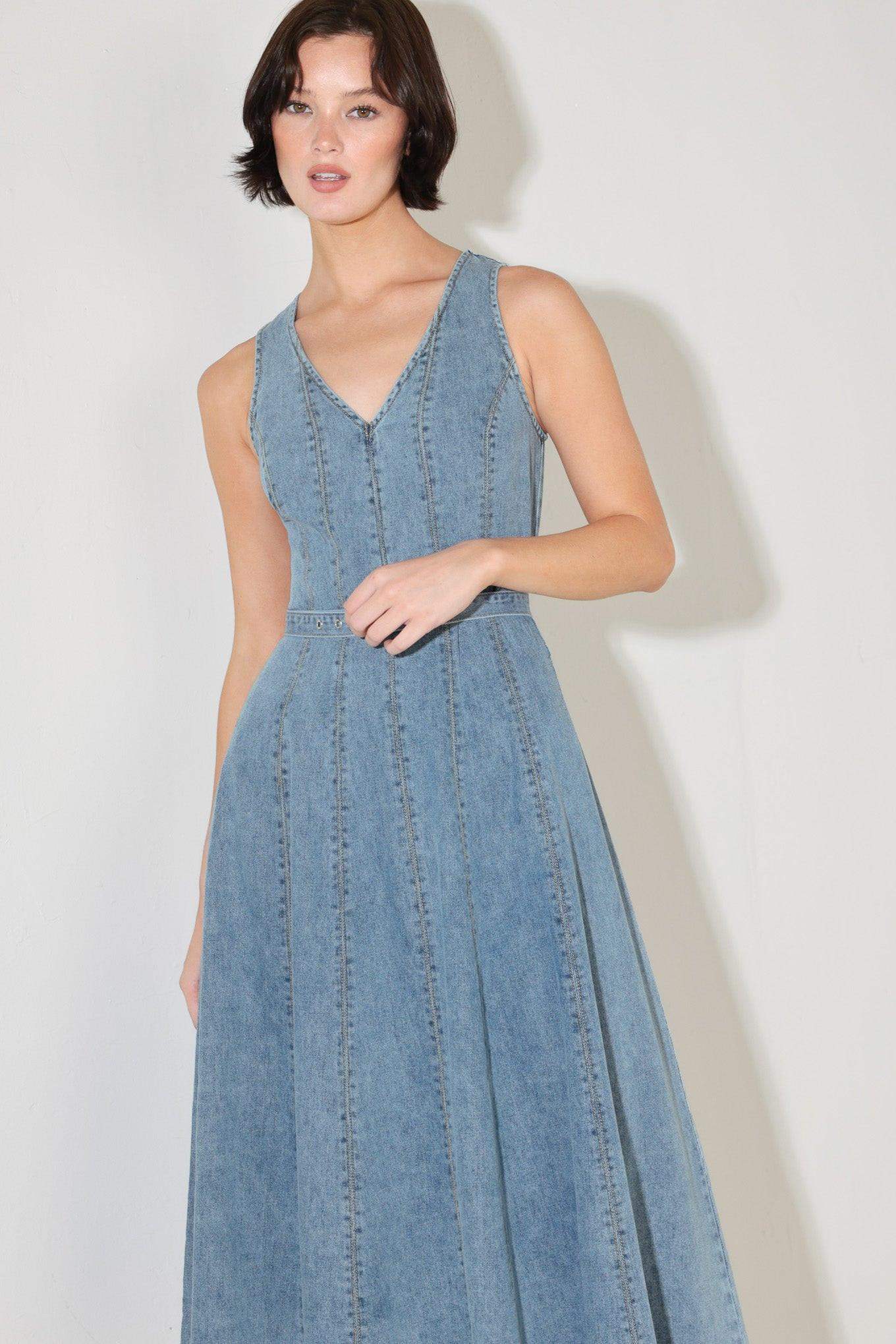 SIMPLY STUNNING DENIM MIDI DRESS - Flying Tomato - Flyclothing LLC