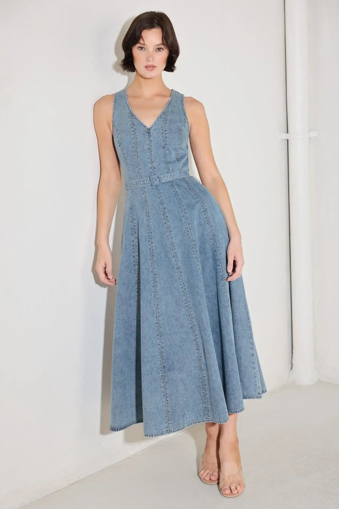 SIMPLY STUNNING DENIM MIDI DRESS - Flying Tomato - Flyclothing LLC