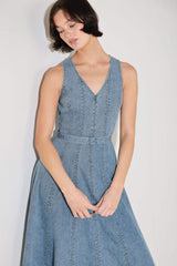 SIMPLY STUNNING DENIM MIDI DRESS - Flying Tomato - Flyclothing LLC