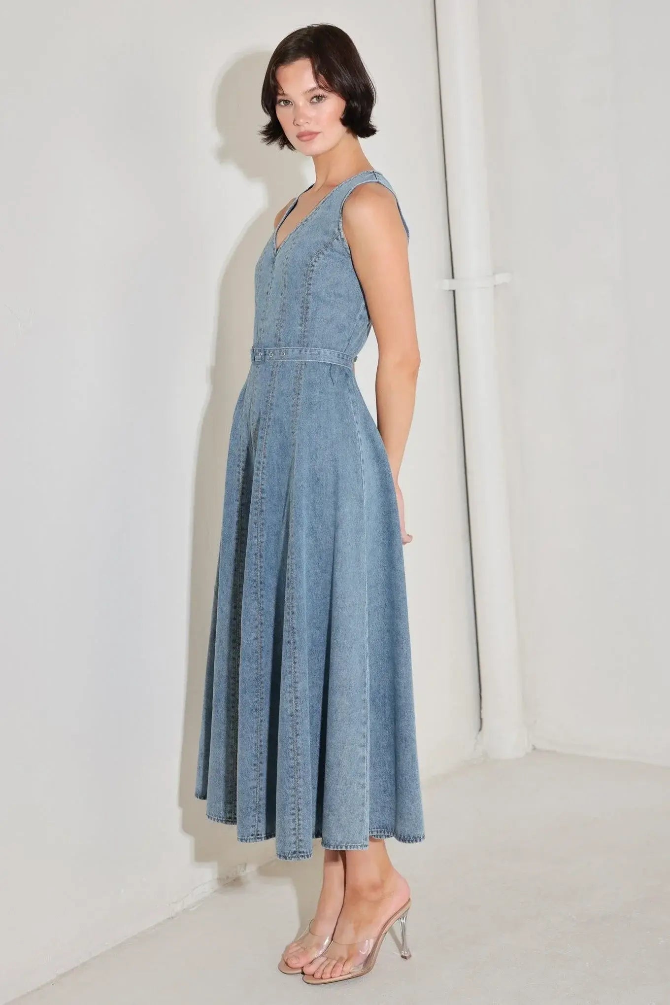 SIMPLY STUNNING DENIM MIDI DRESS - Flying Tomato - Flyclothing LLC