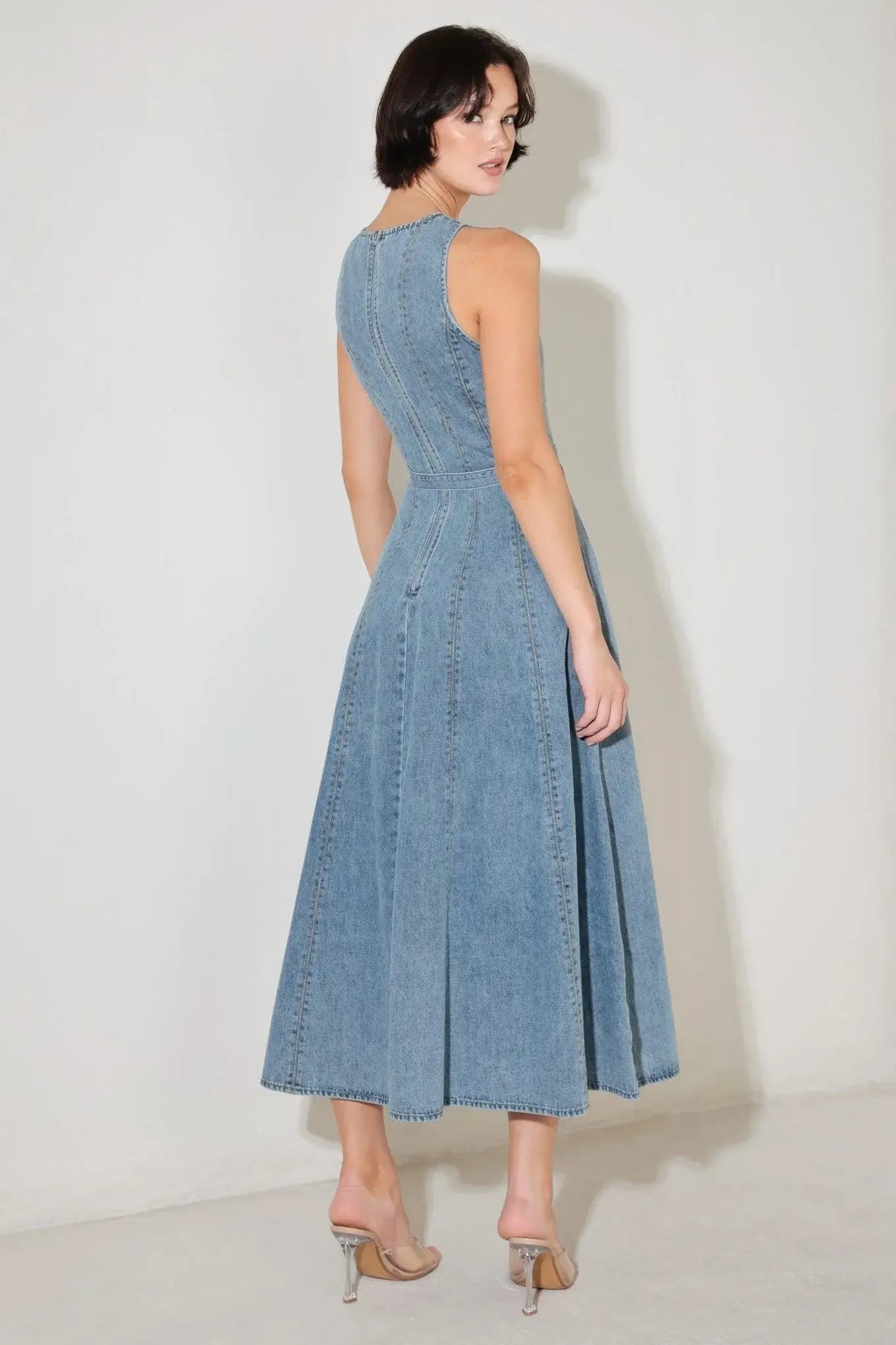 SIMPLY STUNNING DENIM MIDI DRESS - Flying Tomato - Flyclothing LLC