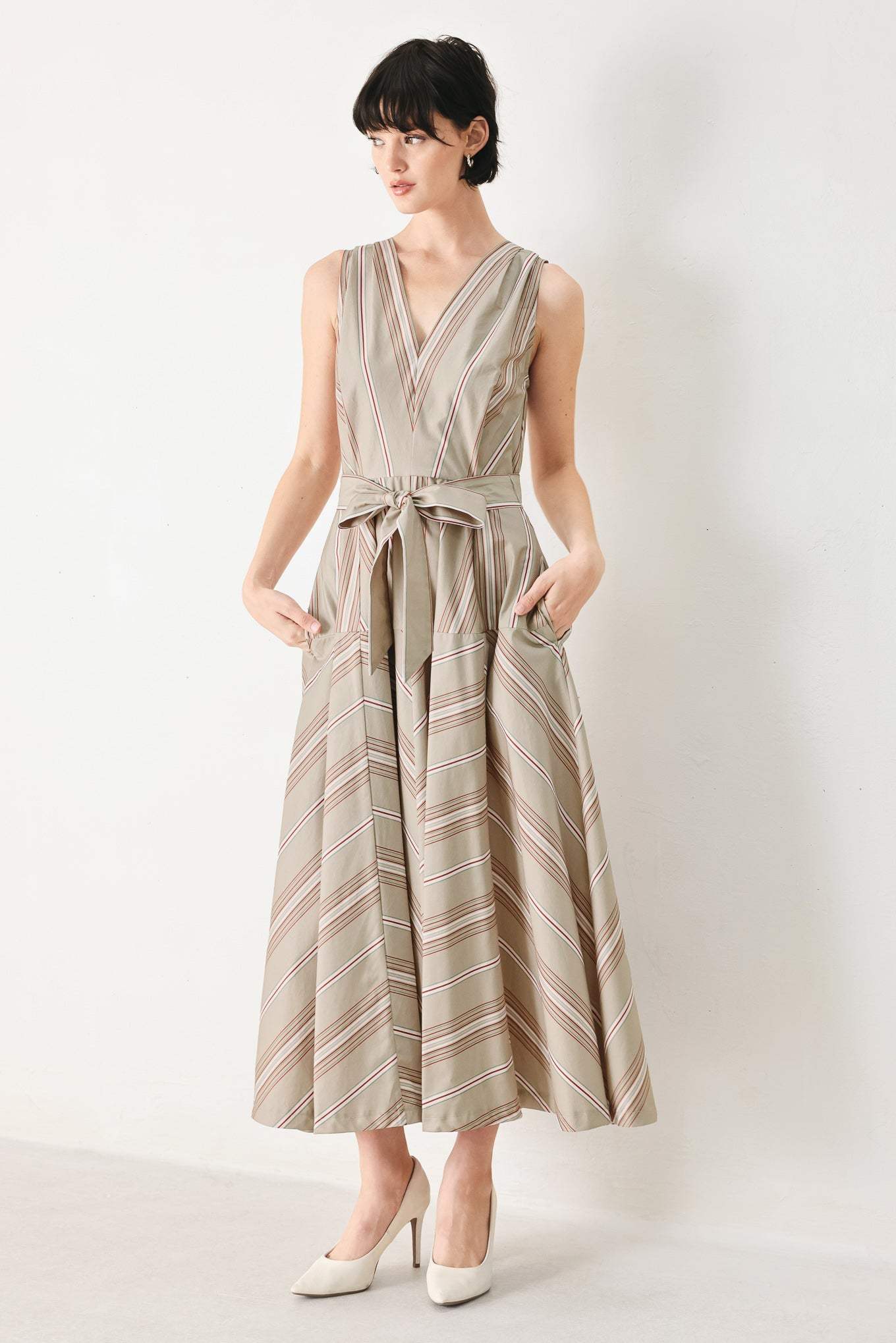 SWEET STRIPE WOVEN MIDI DRESS - Flying Tomato - Flyclothing LLC