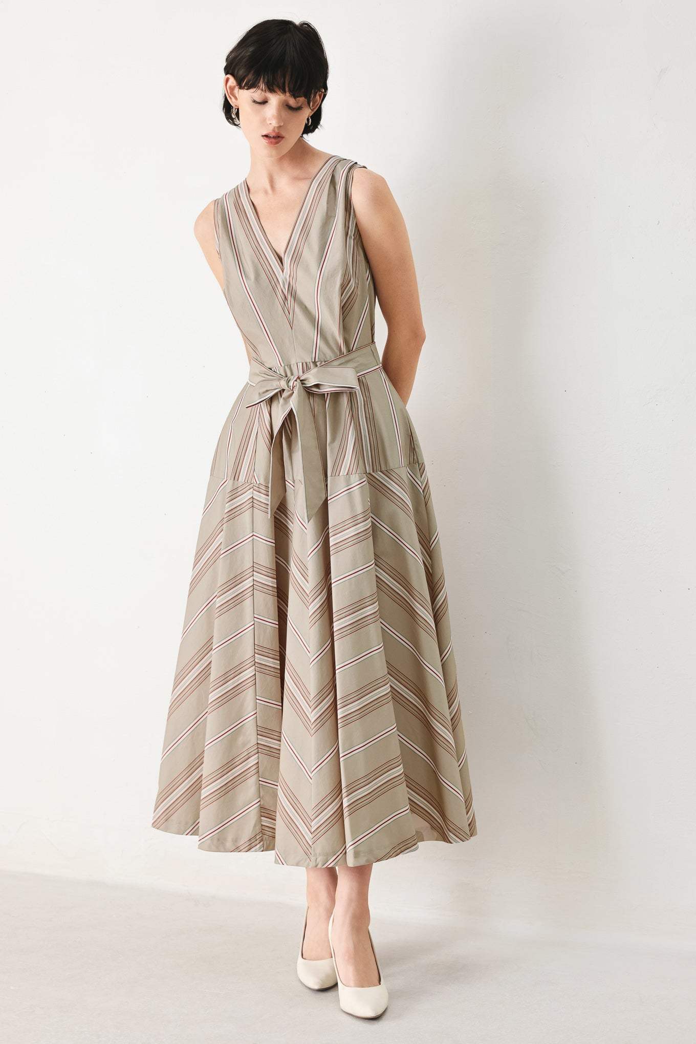 SWEET STRIPE WOVEN MIDI DRESS - Flying Tomato - Flyclothing LLC