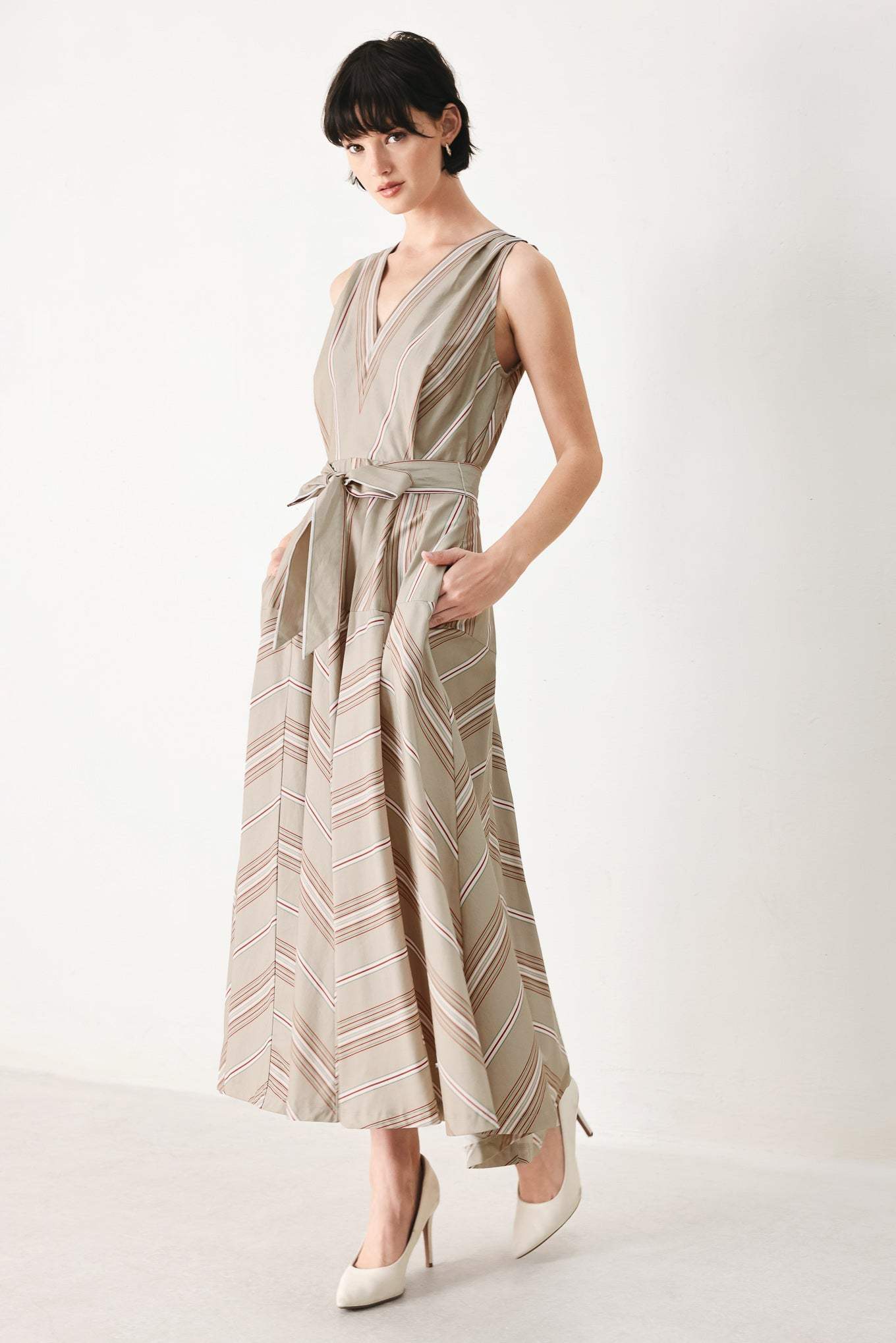 SWEET STRIPE WOVEN MIDI DRESS - Flying Tomato - Flyclothing LLC