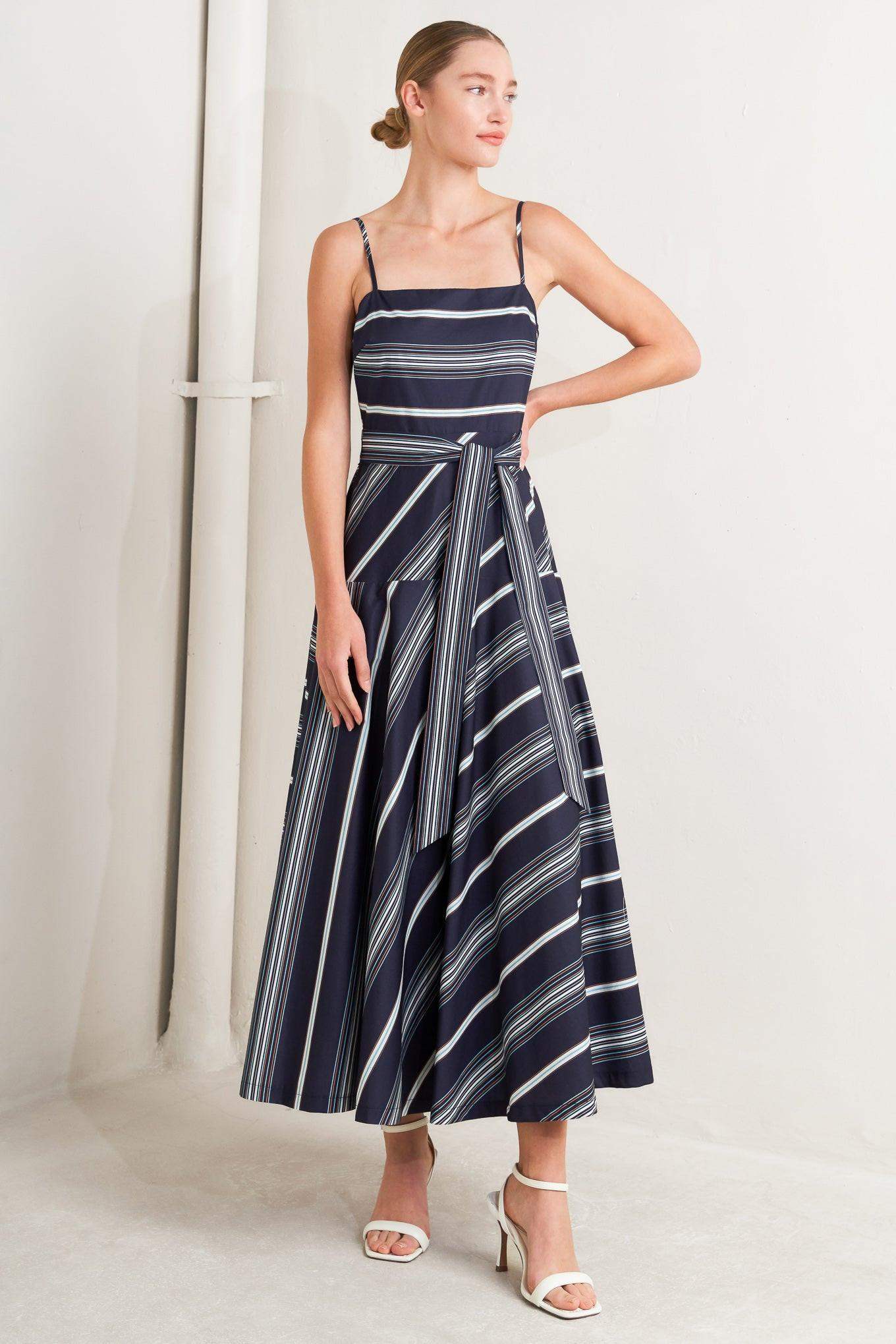SWEET ESCAPE STRIPE WOVEN MIDI DRESS - Flying Tomato - Flyclothing LLC