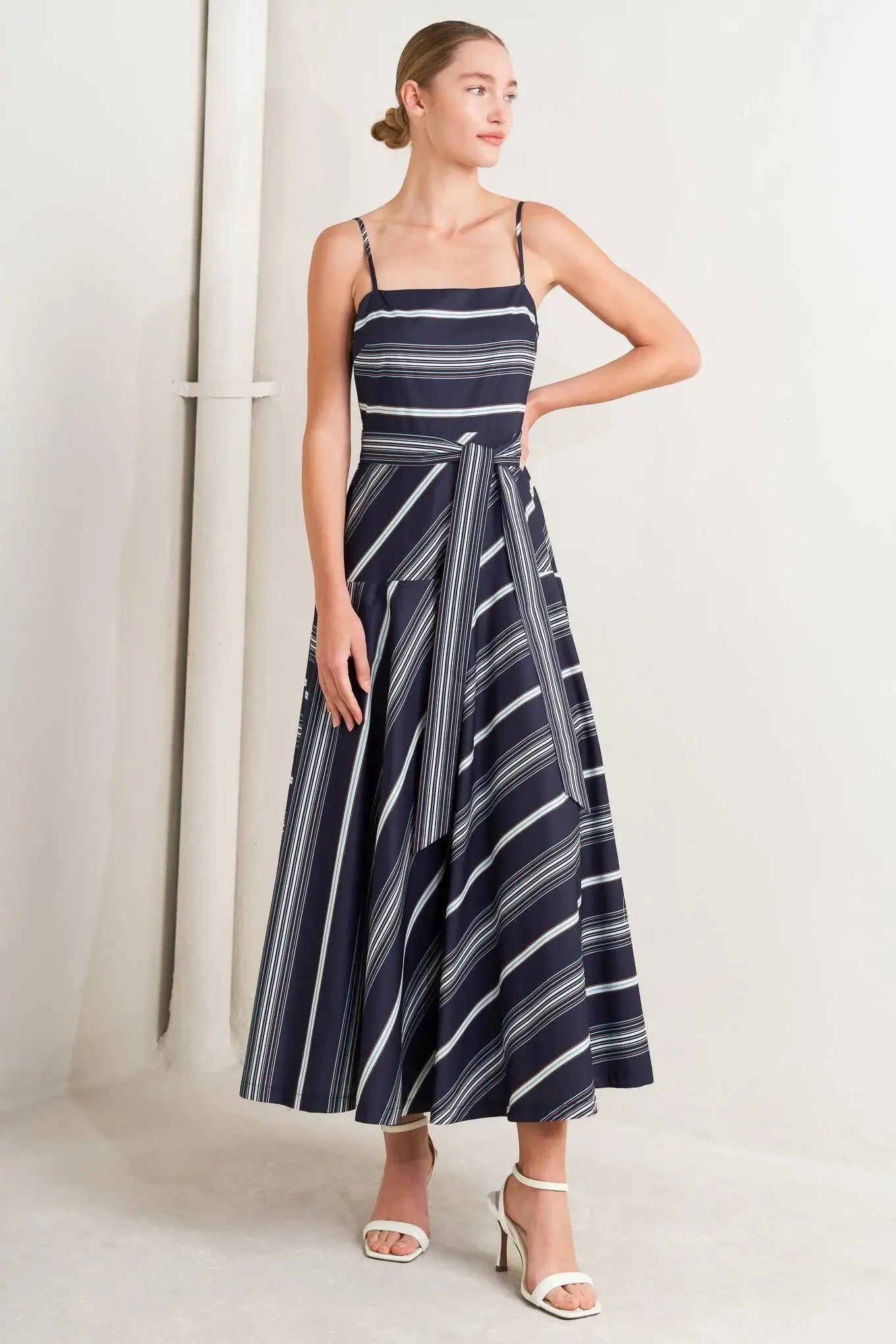 SWEET ESCAPE STRIPE WOVEN MIDI DRESS - Flying Tomato - Flyclothing LLC