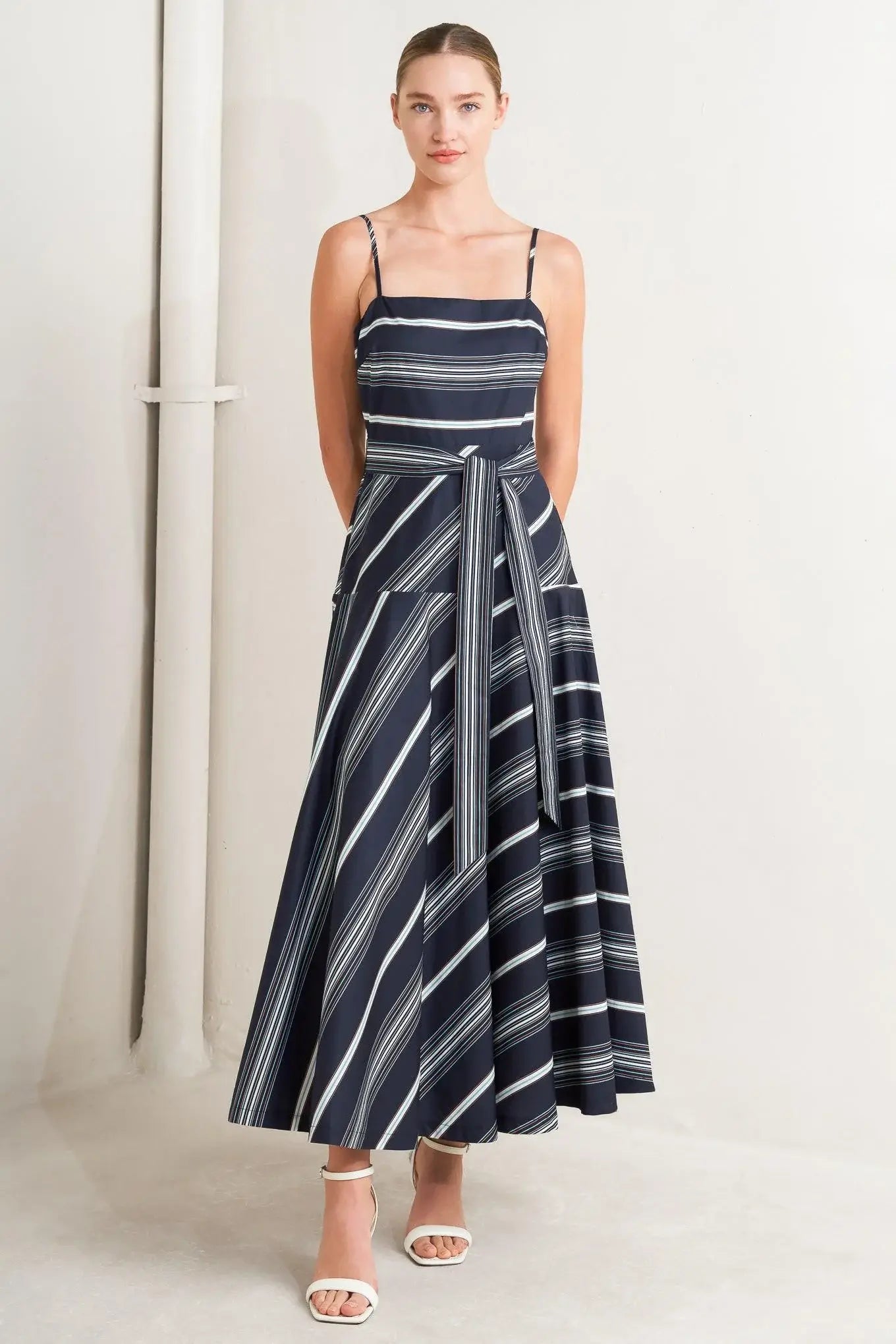 SWEET ESCAPE STRIPE WOVEN MIDI DRESS - Flying Tomato - Flyclothing LLC