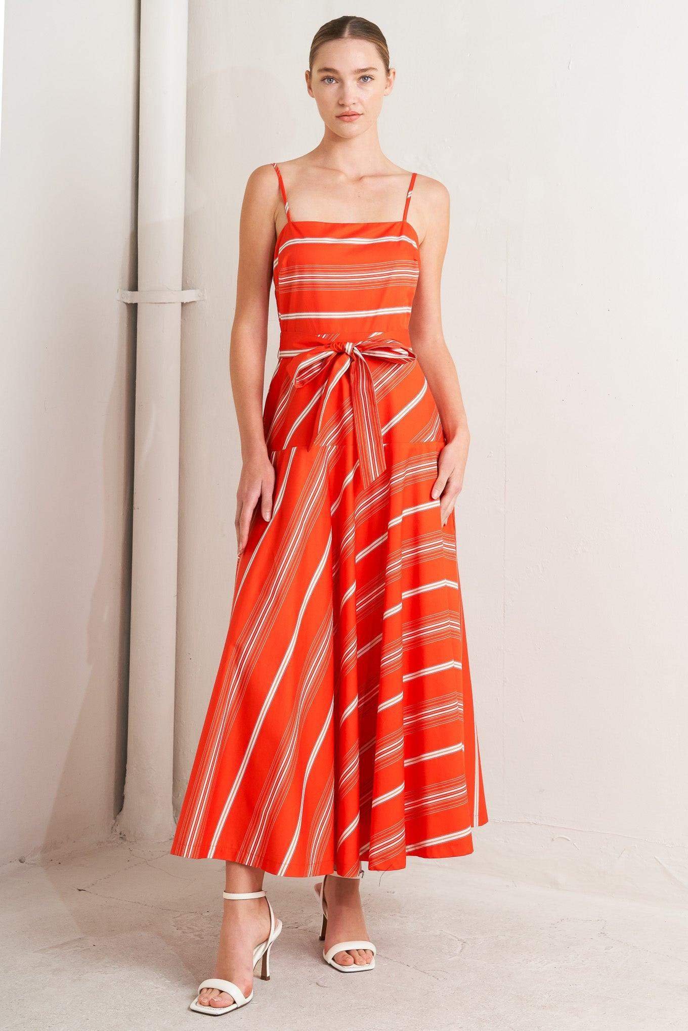 SWEET ESCAPE STRIPE WOVEN MIDI DRESS - Flying Tomato - Flyclothing LLC