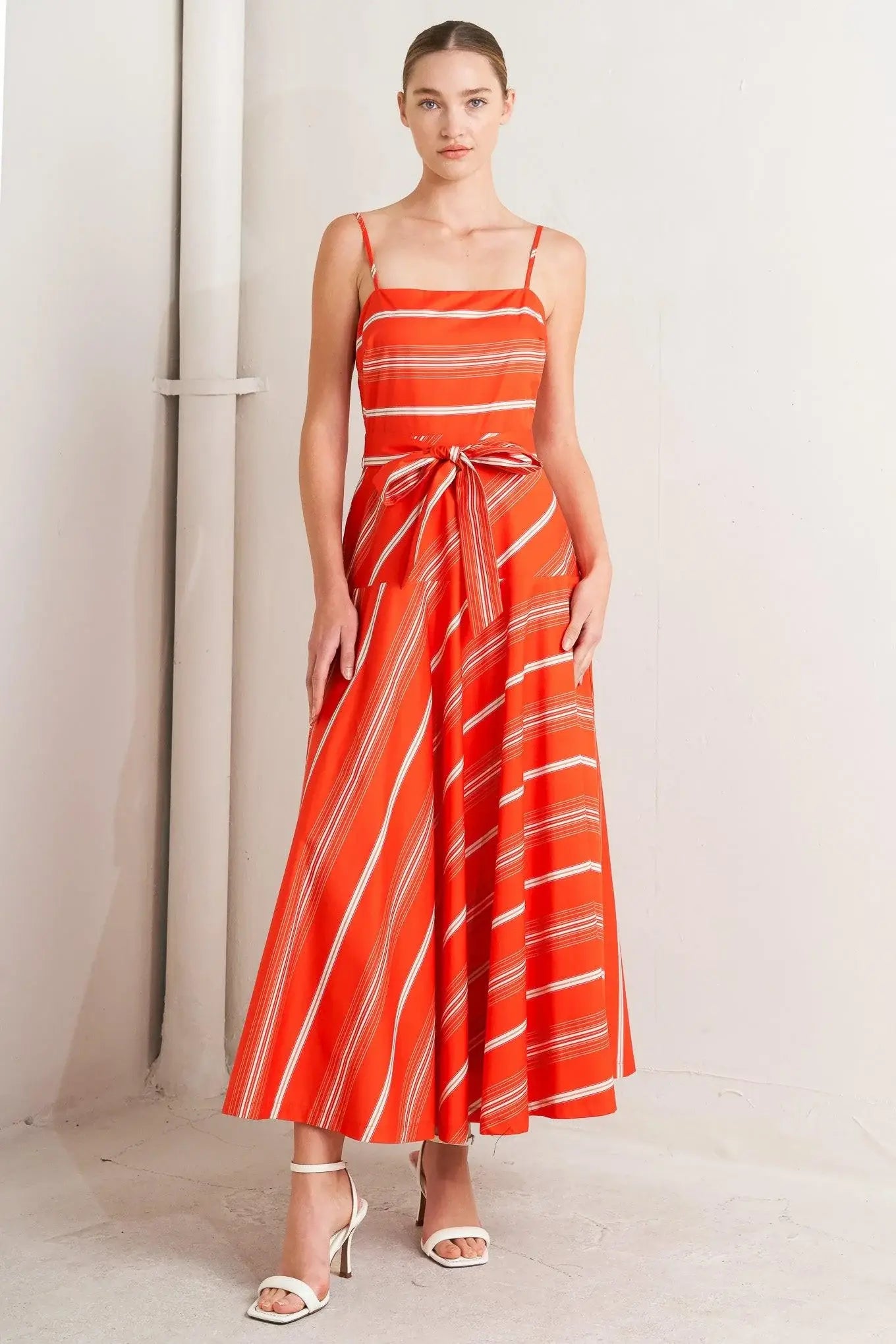 SWEET ESCAPE STRIPE WOVEN MIDI DRESS - Flying Tomato - Flyclothing LLC
