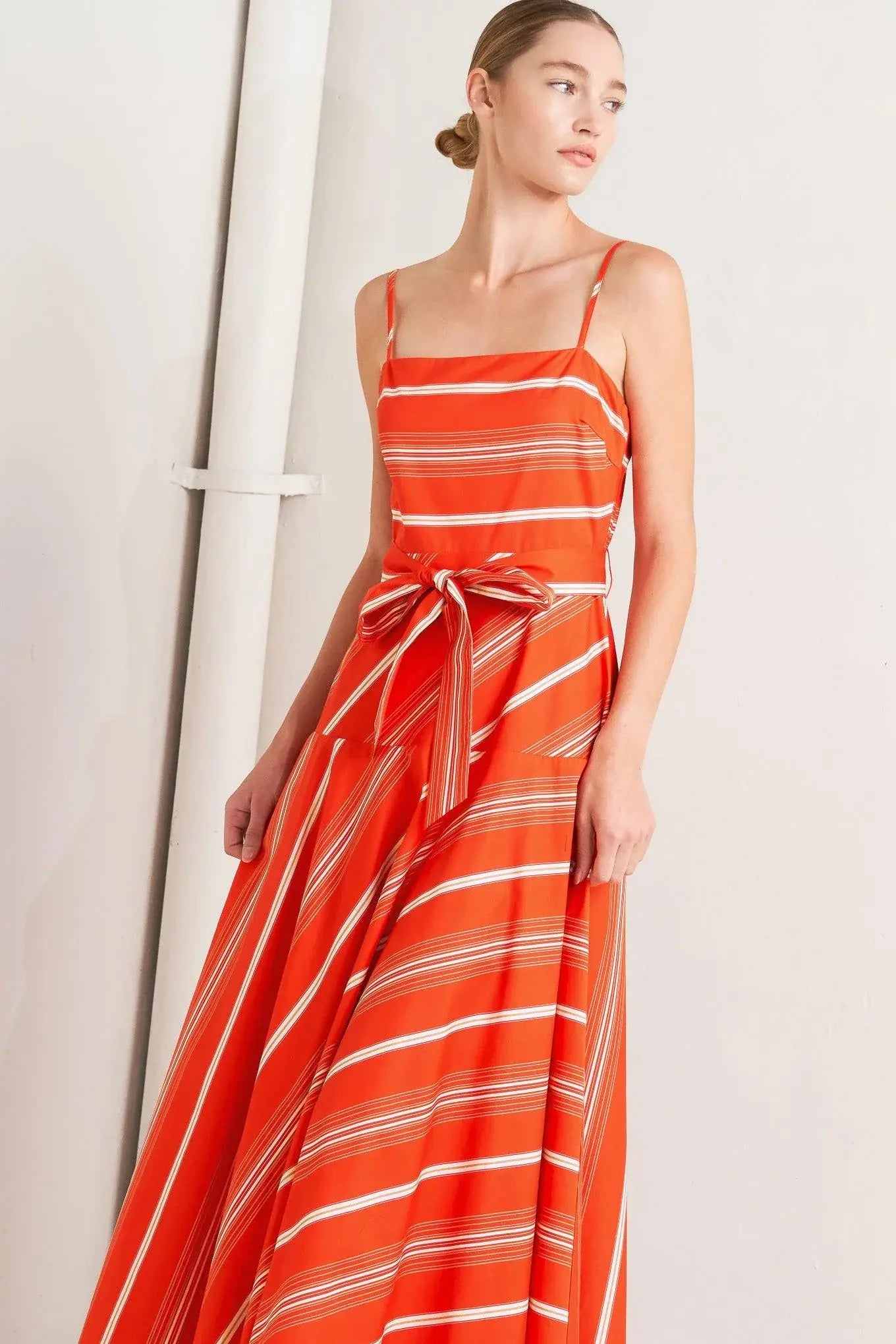 SWEET ESCAPE STRIPE WOVEN MIDI DRESS - Flying Tomato - Flyclothing LLC