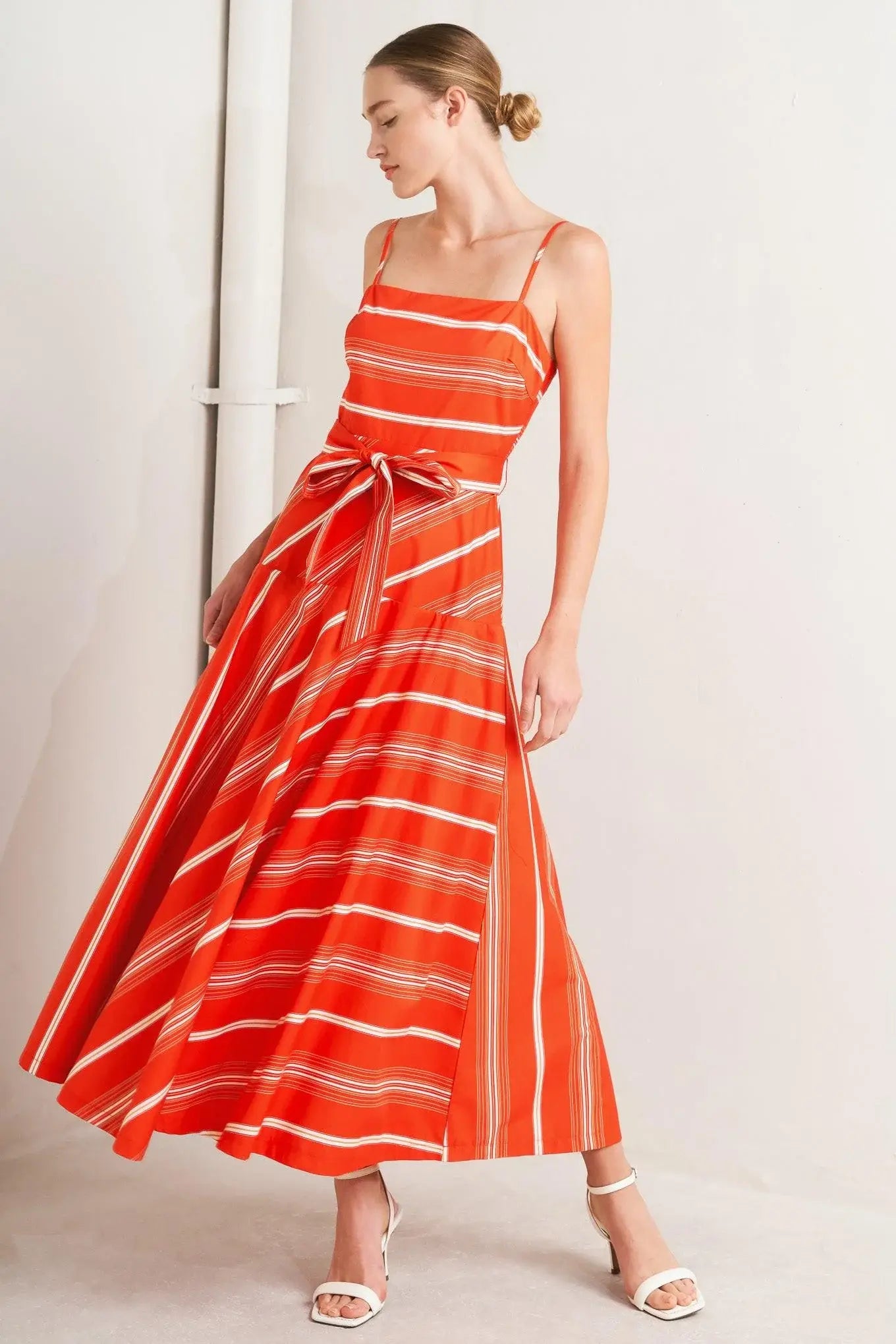 SWEET ESCAPE STRIPE WOVEN MIDI DRESS - Flying Tomato - Flyclothing LLC