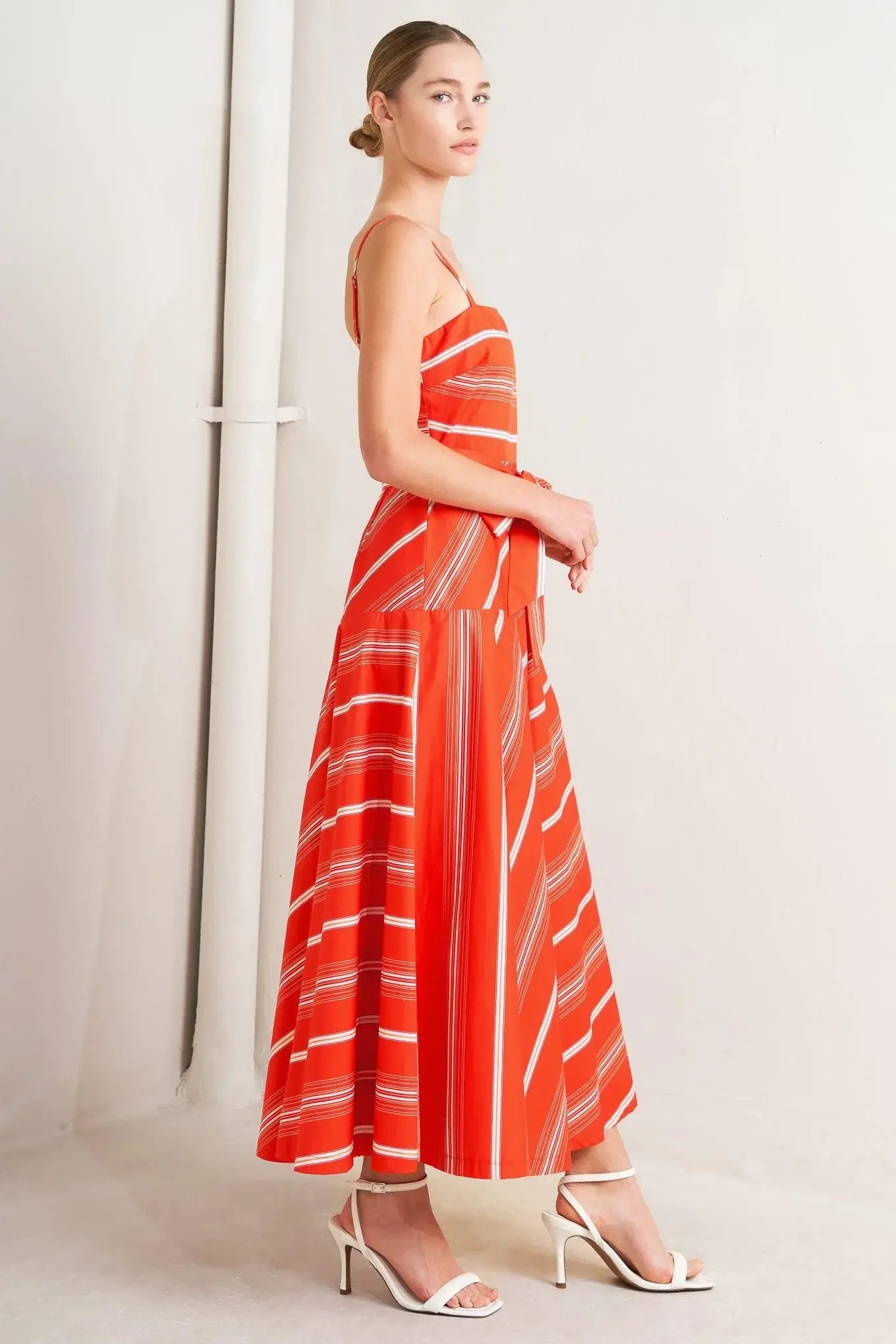 SWEET ESCAPE STRIPE WOVEN MIDI DRESS - Flying Tomato - Flyclothing LLC