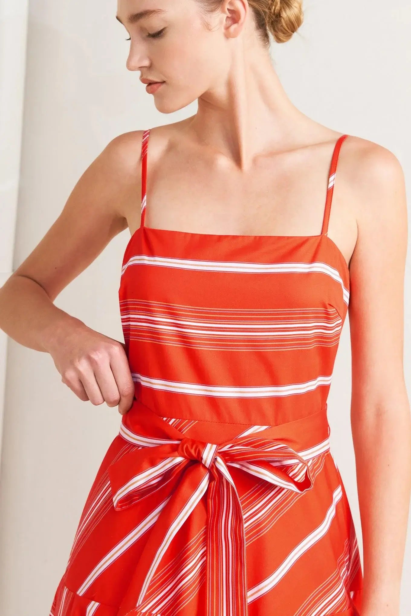SWEET ESCAPE STRIPE WOVEN MIDI DRESS - Flying Tomato - Flyclothing LLC