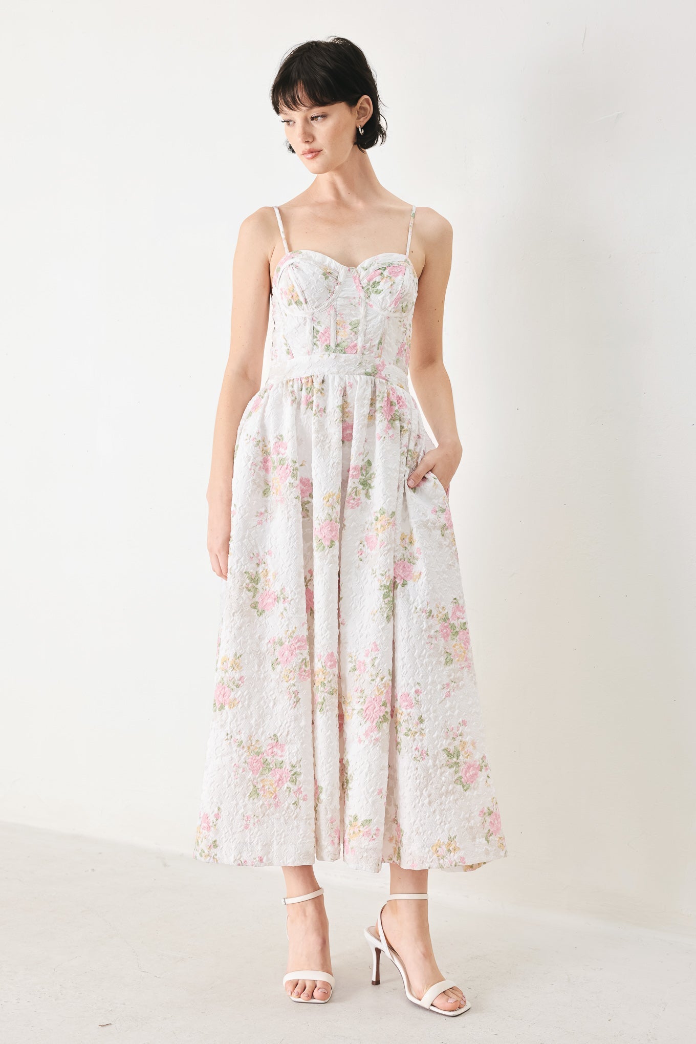 PASTEL ROMANCE WOVEN MIDI DRESS - Flying Tomato - Flyclothing LLC