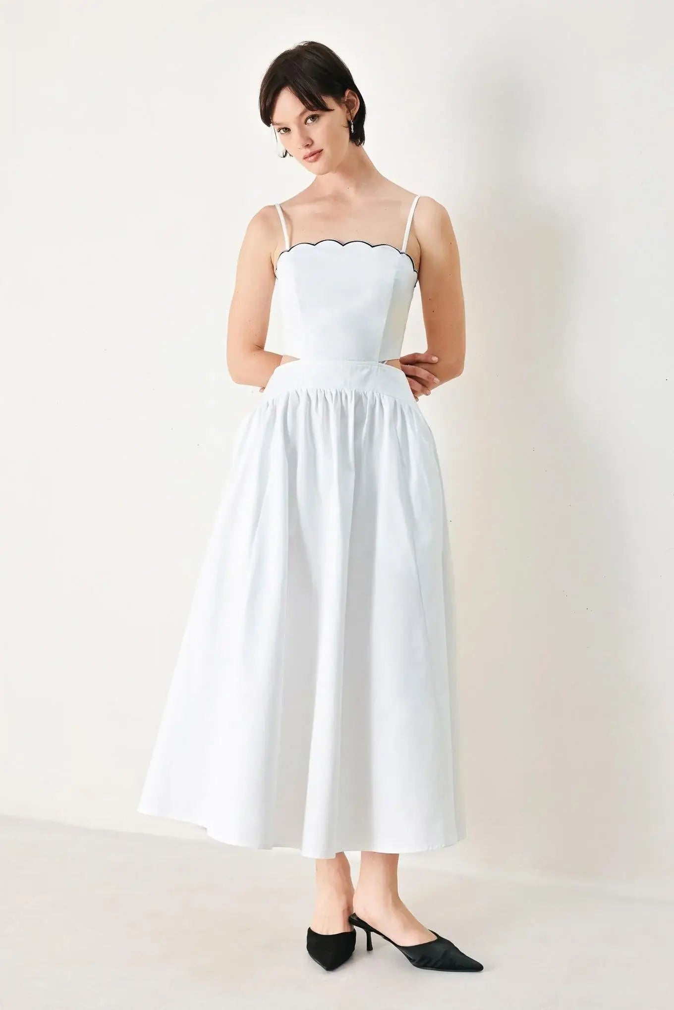 PURE ELEGANCE WOVEN MIDI DRESS - Flying Tomato - Flyclothing LLC