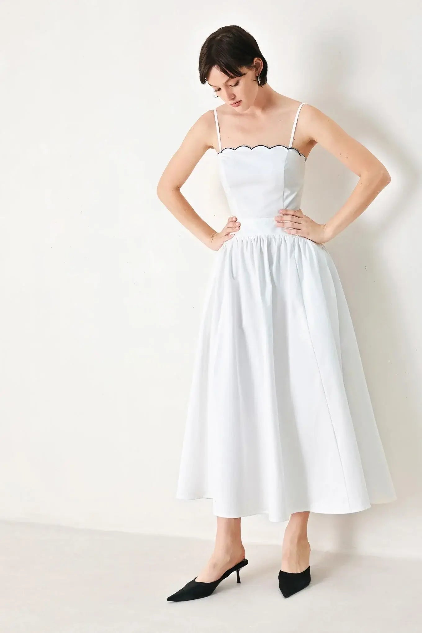 PURE ELEGANCE WOVEN MIDI DRESS - Flying Tomato - Flyclothing LLC