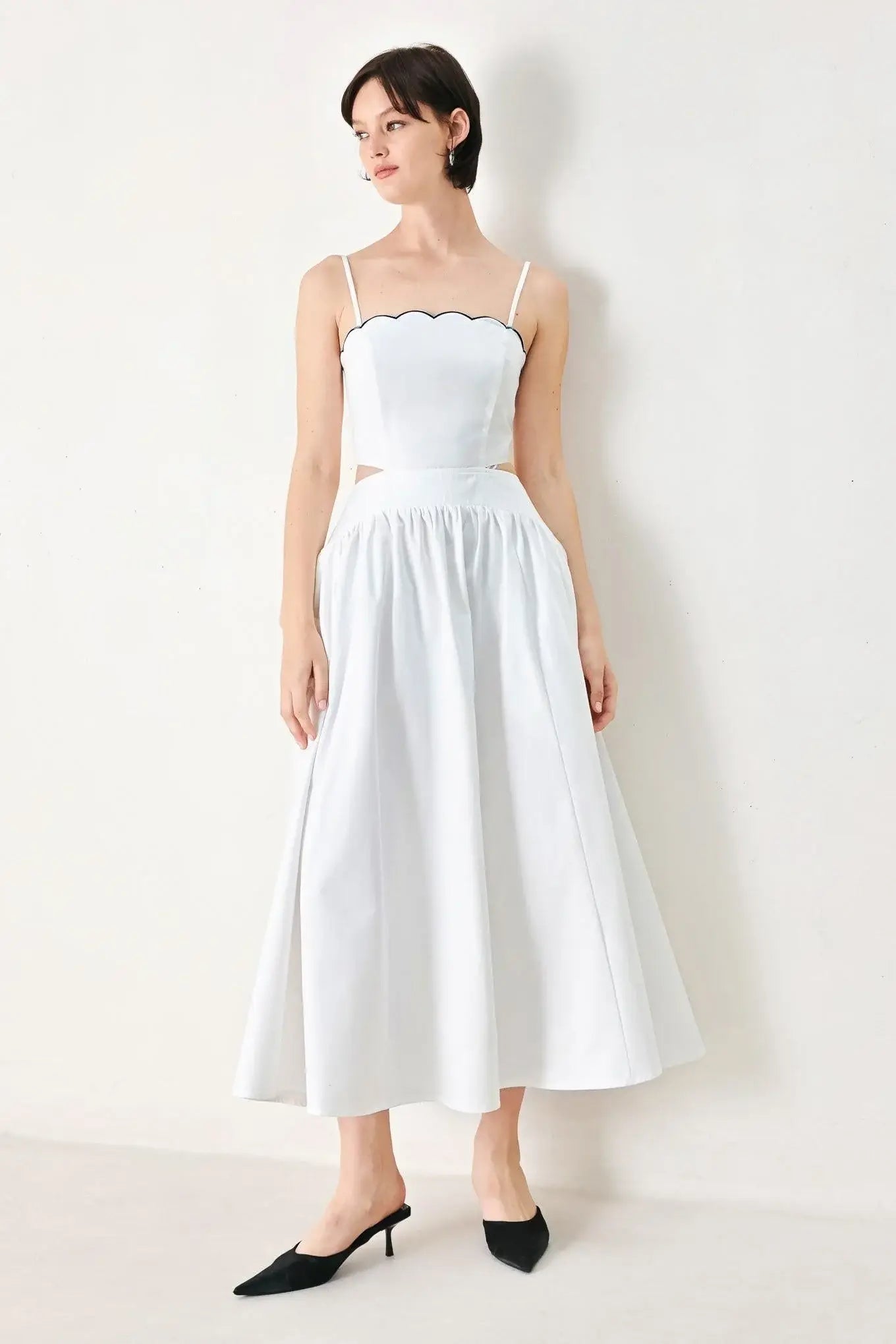 PURE ELEGANCE WOVEN MIDI DRESS - Flying Tomato - Flyclothing LLC