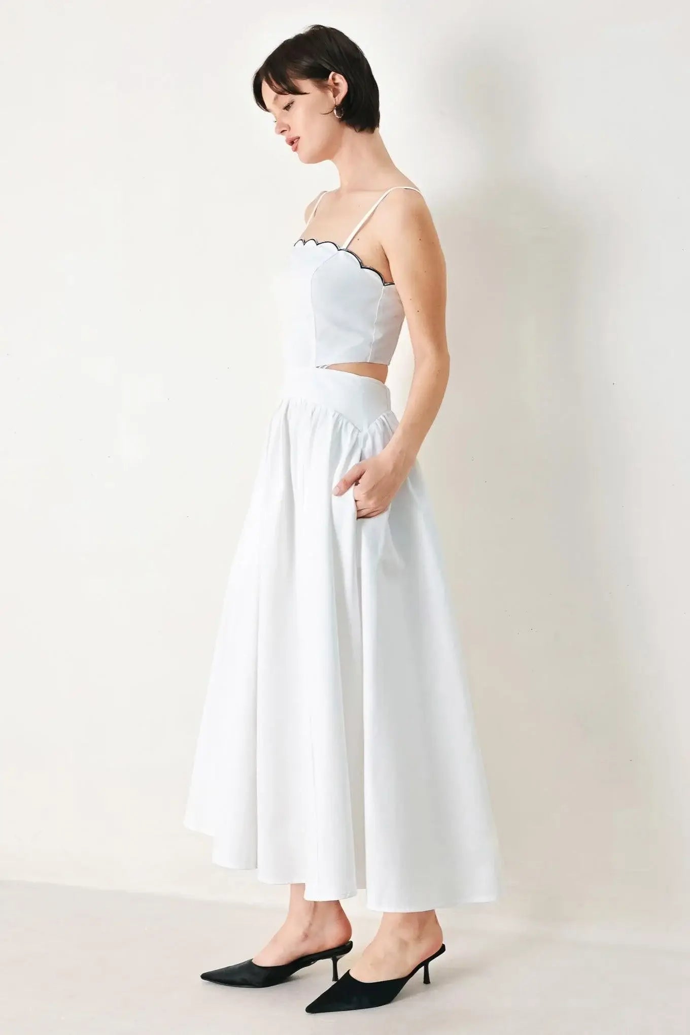 PURE ELEGANCE WOVEN MIDI DRESS - Flying Tomato - Flyclothing LLC