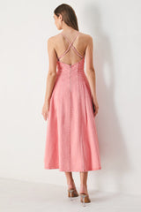 PINK HAZE WOVEN TWILL MIDI DRESS