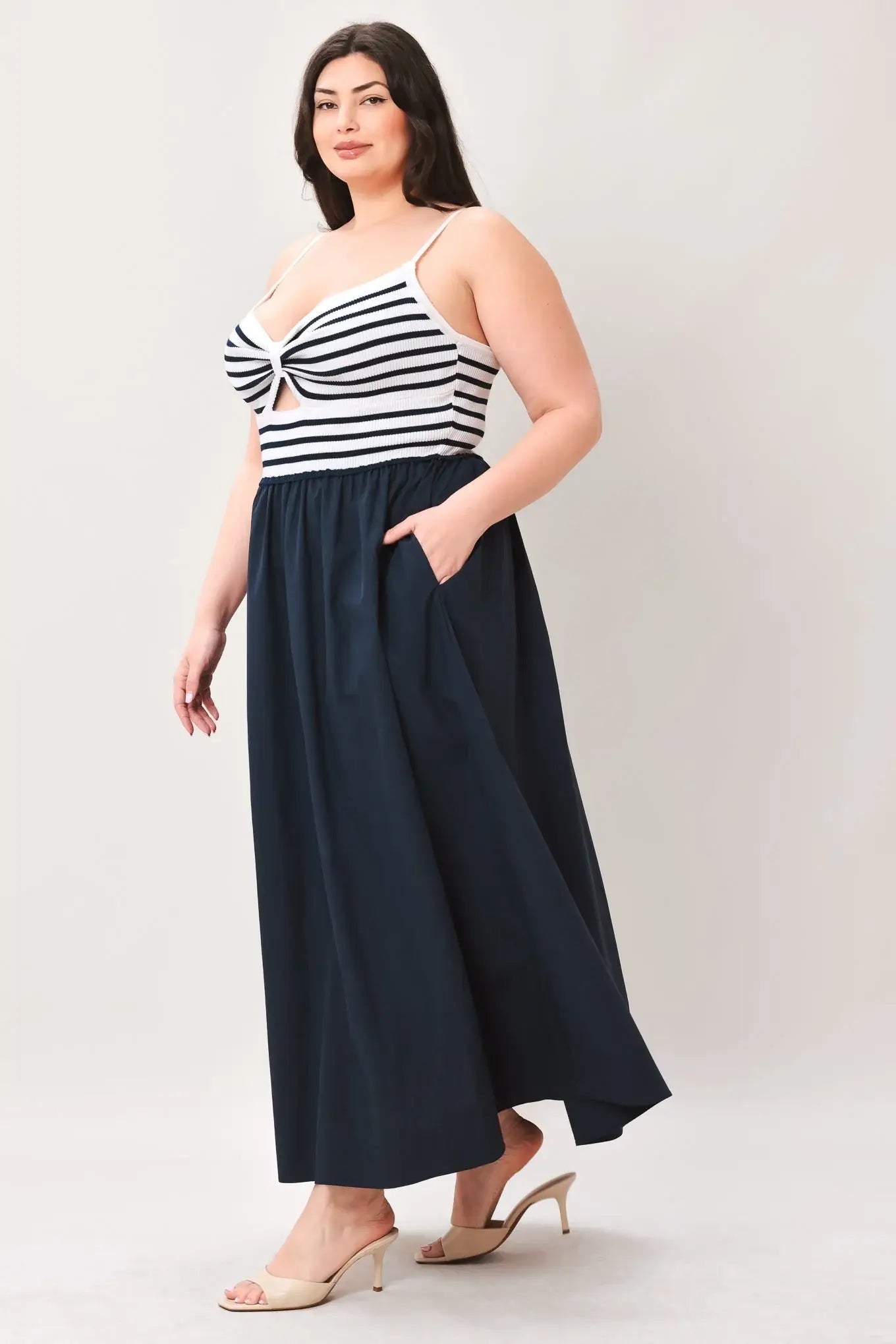 PARIS STRIPE CUTOUT MIDI DRESS - Flying Tomato - Flyclothing LLC